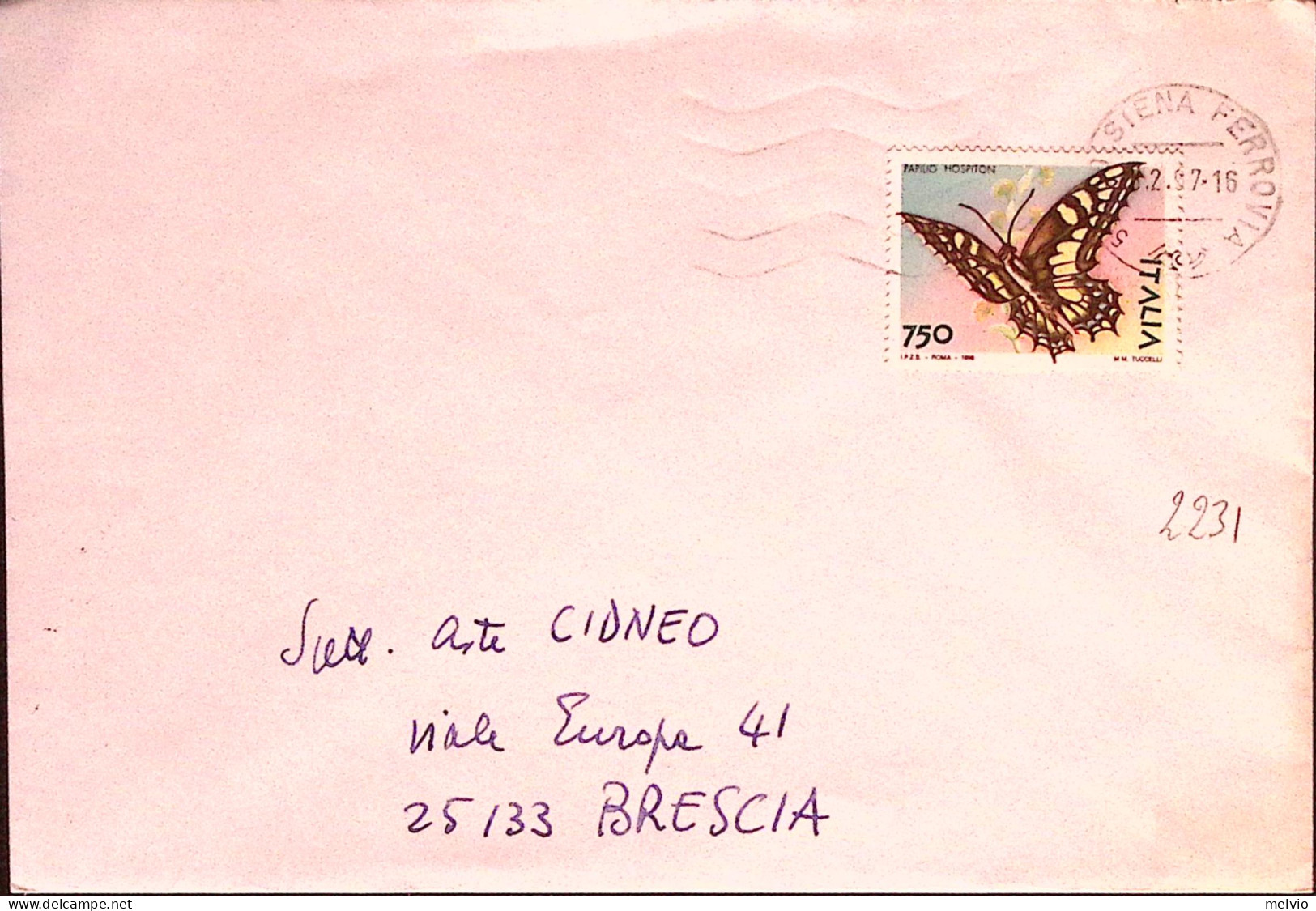 1996-FARFALLE Hospiton Lire 750 Isolato Su Busta - 1991-00: Poststempel