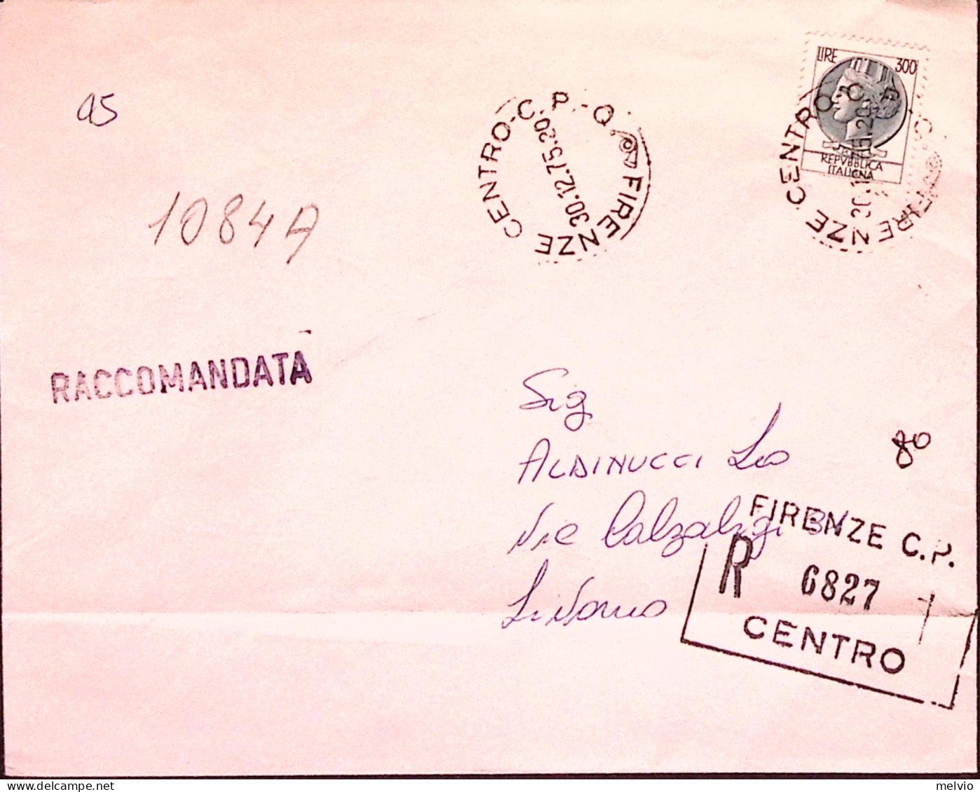 1975-Siracusana Lire 300 Isolato Su Raccomandata - 1971-80: Storia Postale