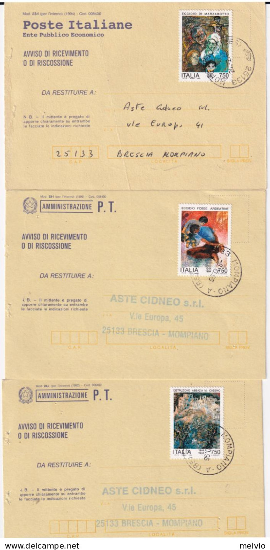 1995-Avvenimenti Storici Lire 750 Serie Cpl. (20702) Isolato Su Tre Avvisi Ricev - 1991-00: Poststempel