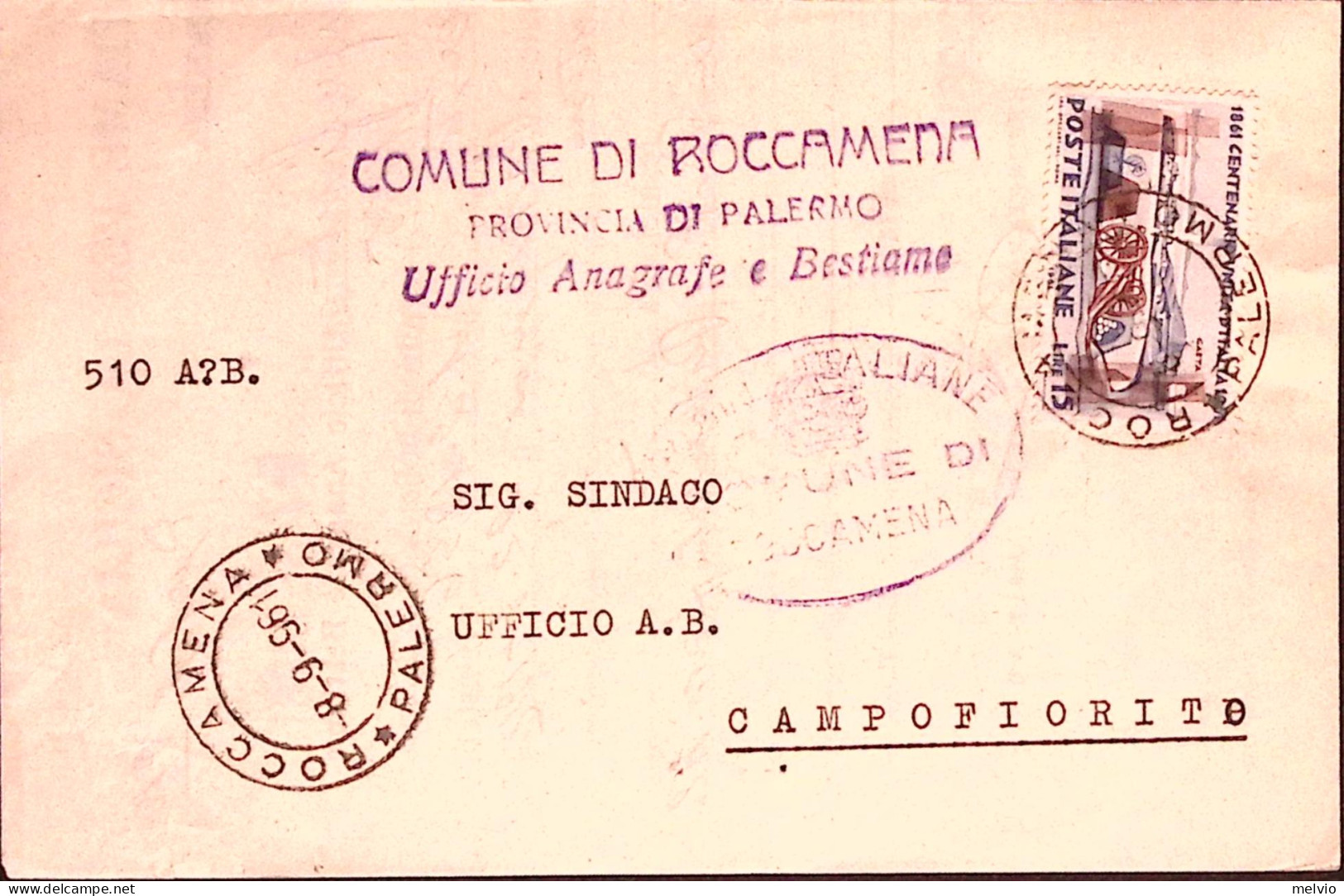 1961-UNITA' ITALIA Lire 15 Isolato Su Piego Fra Sindaci - 1961-70: Marcophilia