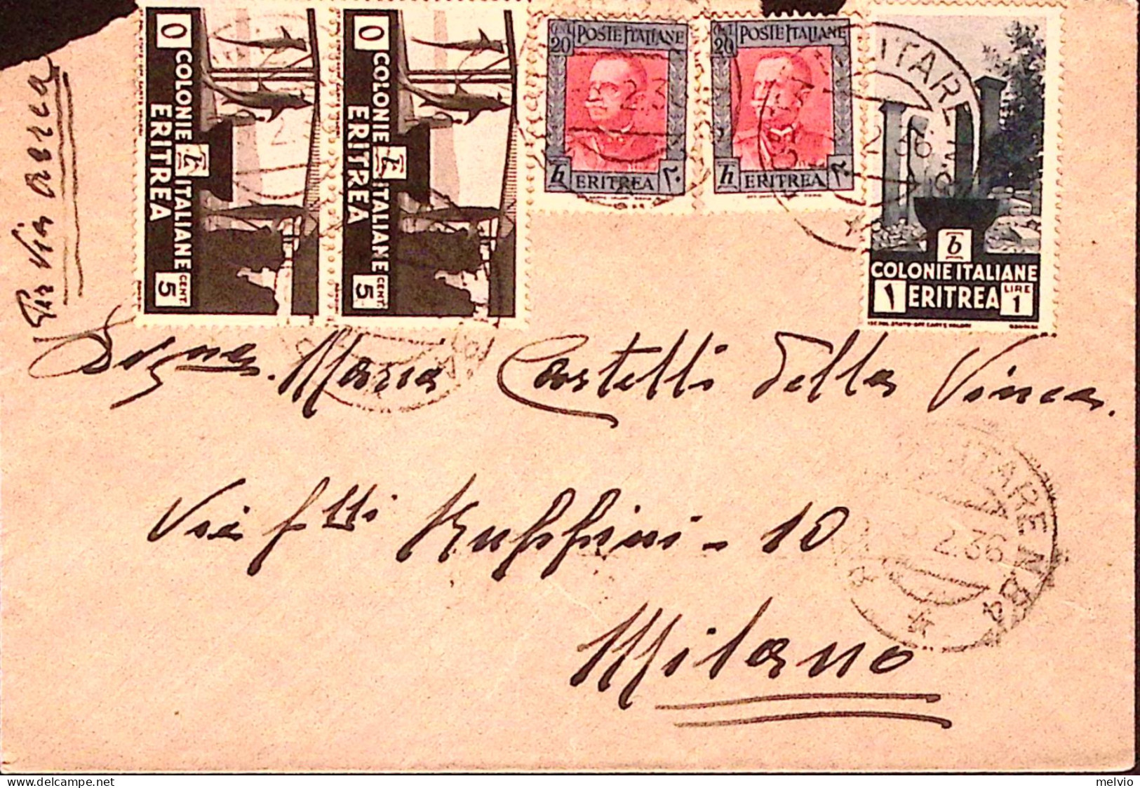 1935-Posta Militare N 70 C.2 (30.8) Su Busta Via Aerea Affrancata Eritrea Tre C. - Erythrée