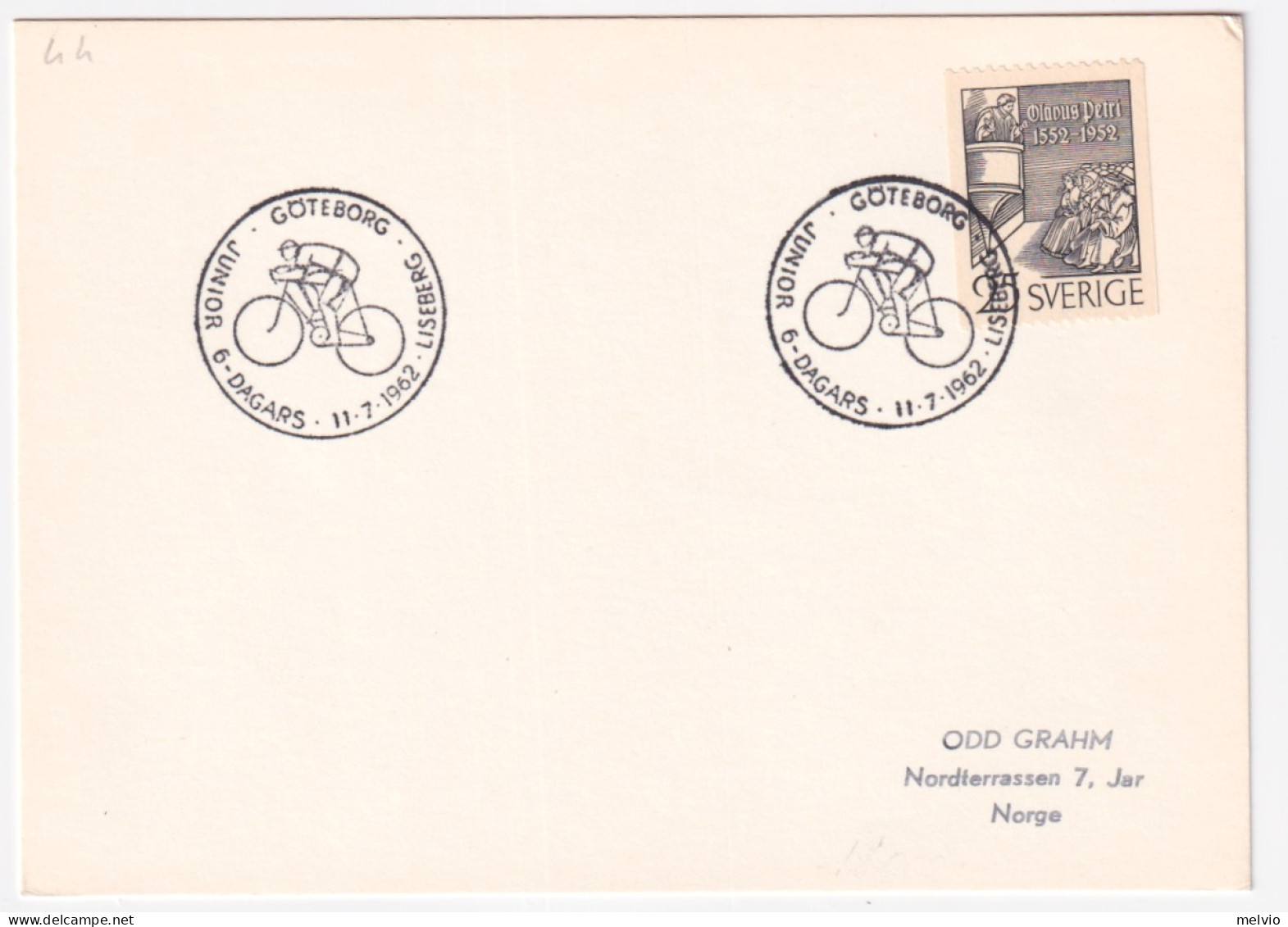 1962-SVEZIA Goteborg Junio 6 Dagars Lisemberg Annullo Speciale (11.7) Su Cartoli - Altri & Non Classificati