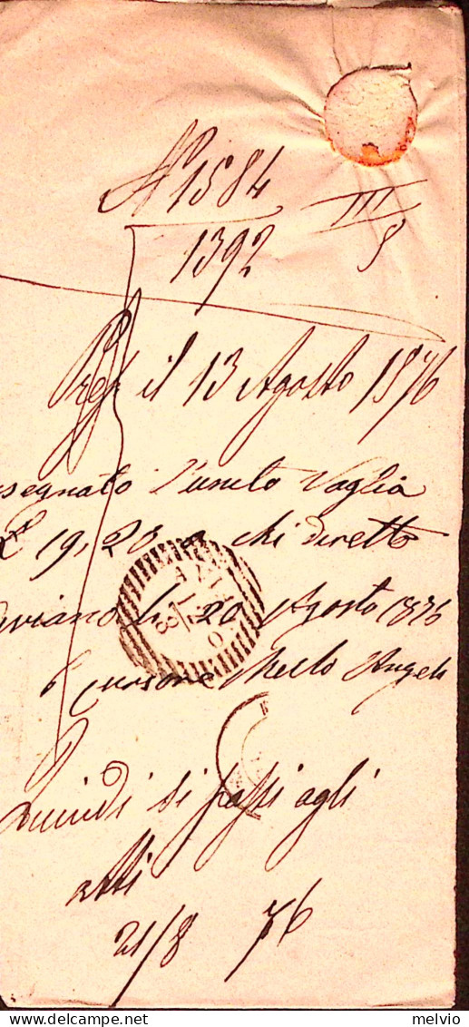 1876-MANIAGO C1 Austriaco (11.8) Su Piego Affrancato Servizio Stato C.0,20 - Marcofilía