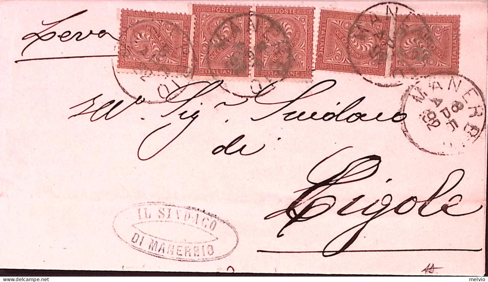 1892-CIFRA Due Coppie E Singolo C.2 Su Lettera Completa Testo Manerbio (8.4) - Poststempel