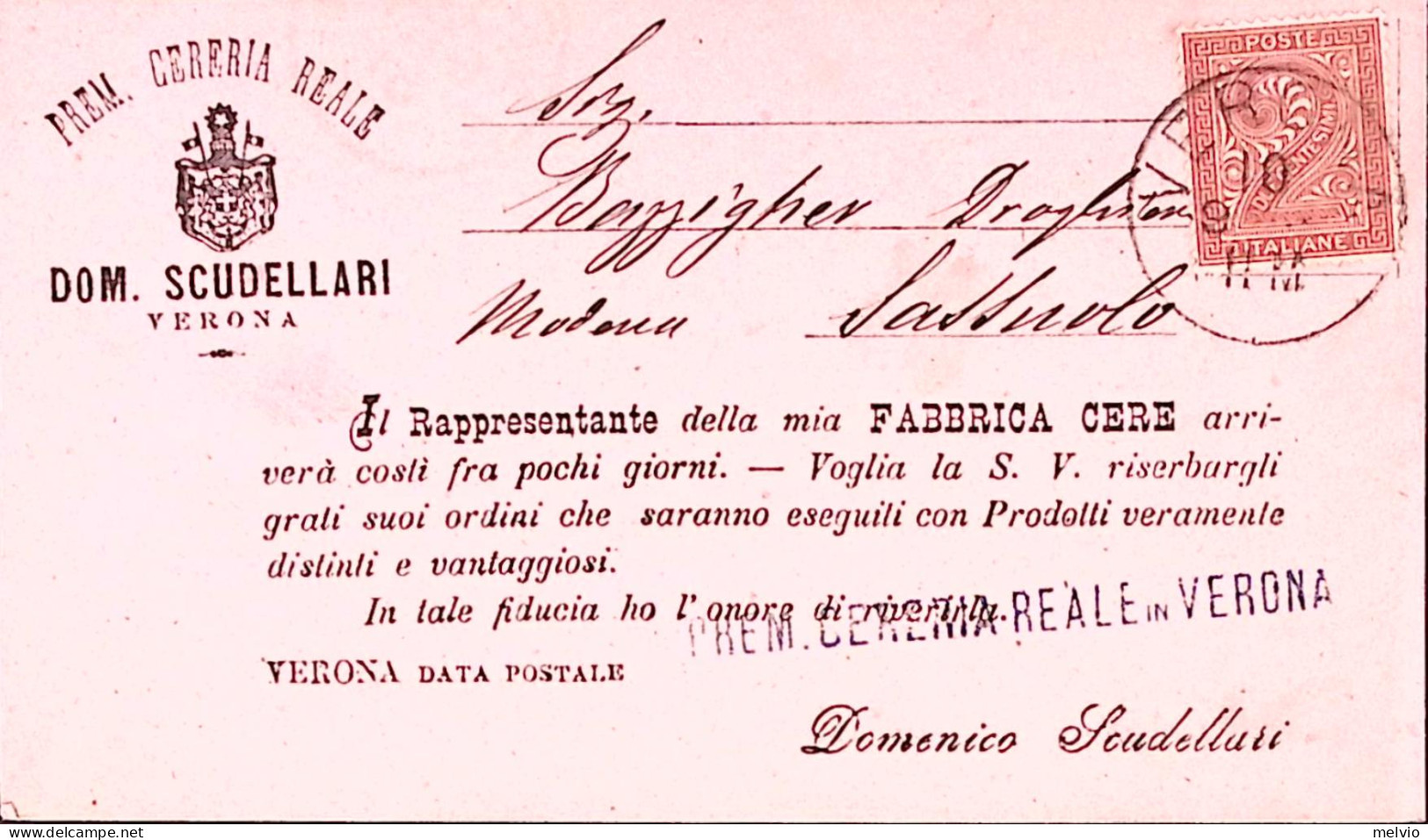 1894-CERERIA DOM. SCUDELLARI-VERONA Avviso Di Passaggio Verona (10.9) Affrancato - Poststempel