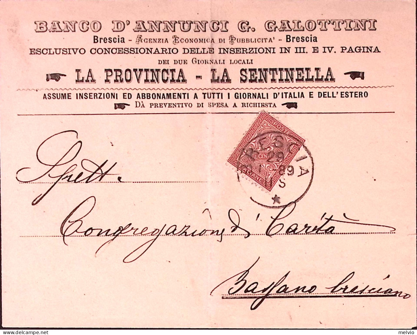 1889-BANCO ANNUNCI G. GALOTTINI-BRESCIA Intestazione A Stampa Di Busta Brescia ( - Storia Postale