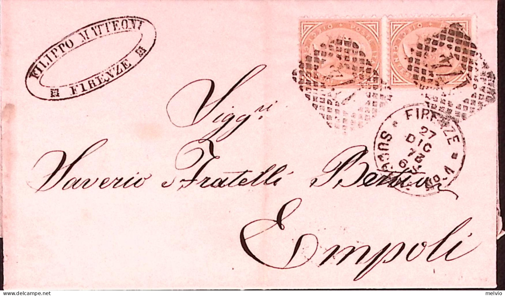 1873-FIRENZE C1+ Punti (27.12) Su Lettera Completa Testo Affrancata Effigie Copp - Marcophilie