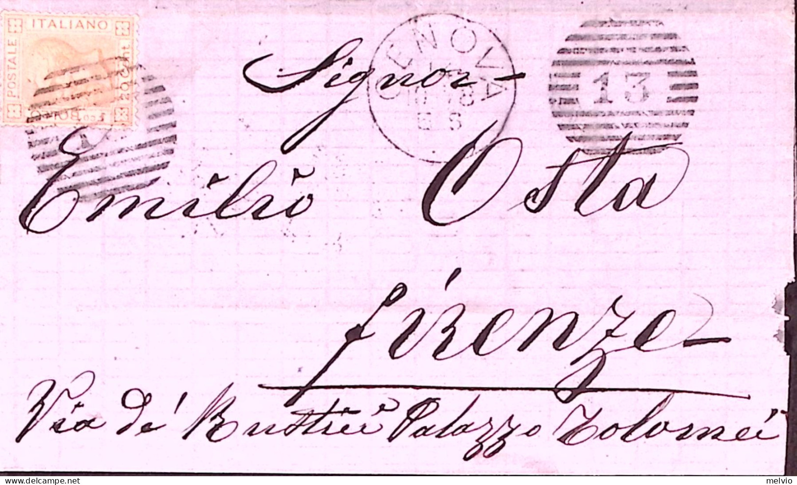 1878-GENOVA C1+ SBARRE Annullo A Cannocchiale (8.10) Su Lettera Completa Testo A - Storia Postale
