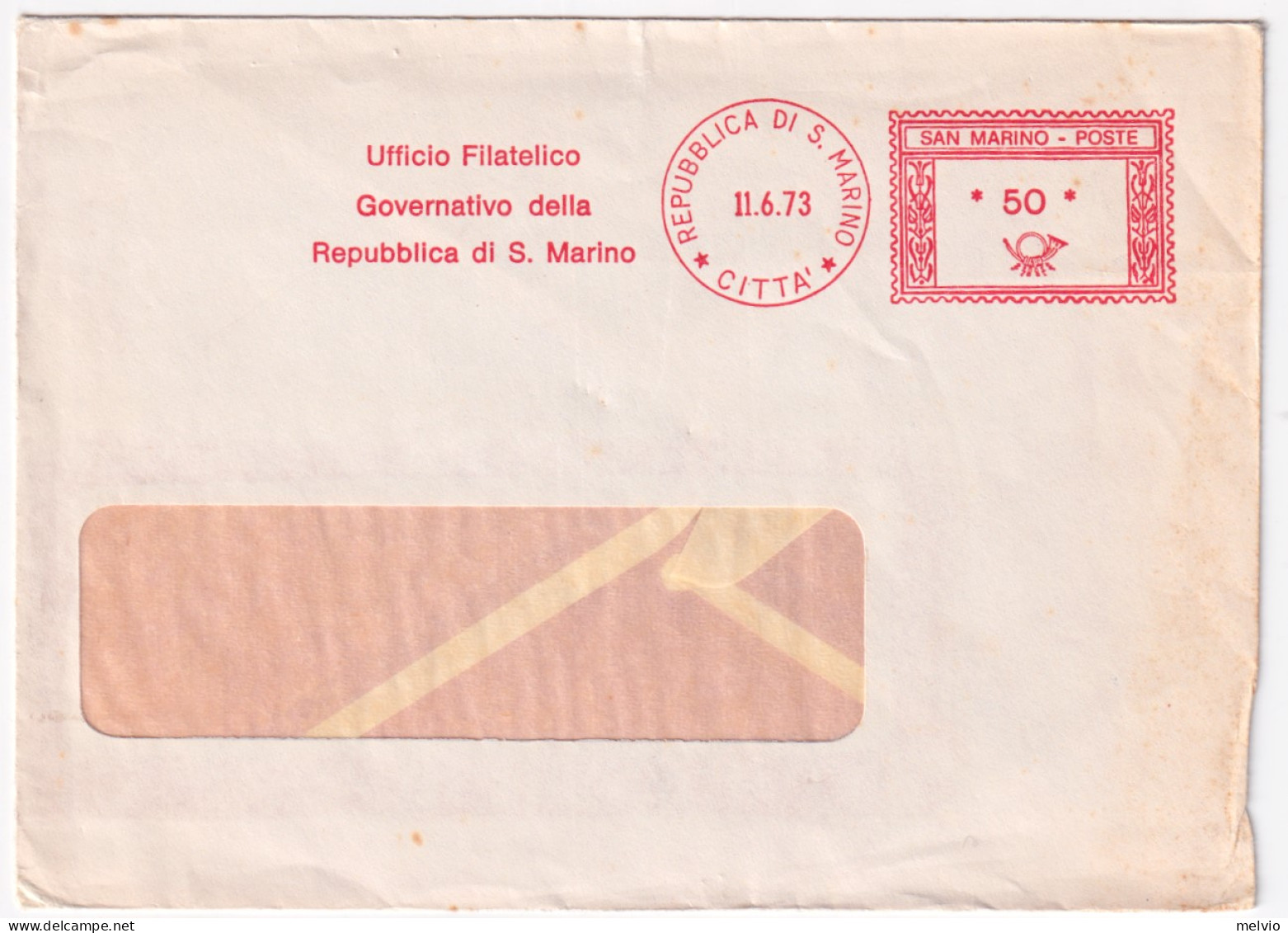 1973-S. MARINO Busta Postale Di Servizio Tipo Rossa Ufficio Filatelico Governati - Macchine Per Obliterare (EMA)