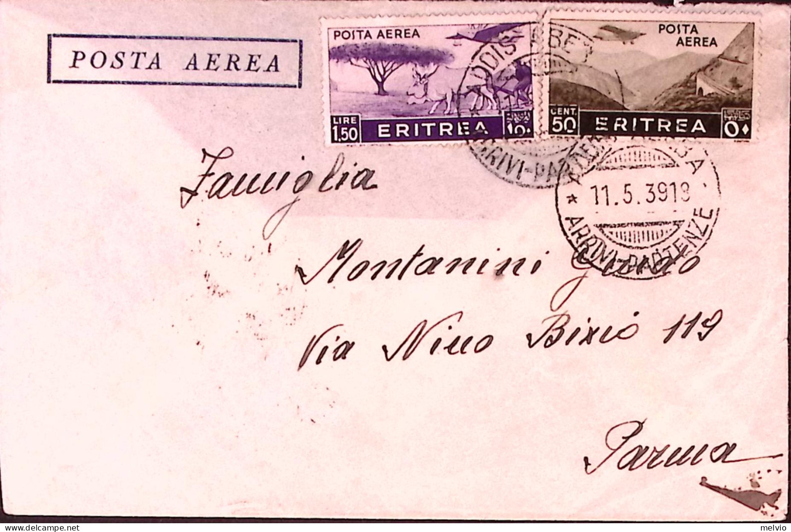 1939-ADDIS ABEBA/ARRIVI E PARTENZE C.2 (11.5) Su Busta Via Aerea - Eritrea