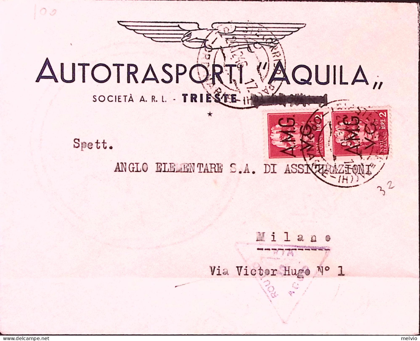 1946-AMG-VG Coppia L.2 Su Besta Intestata Autotrasporti "Aquila" - Poststempel