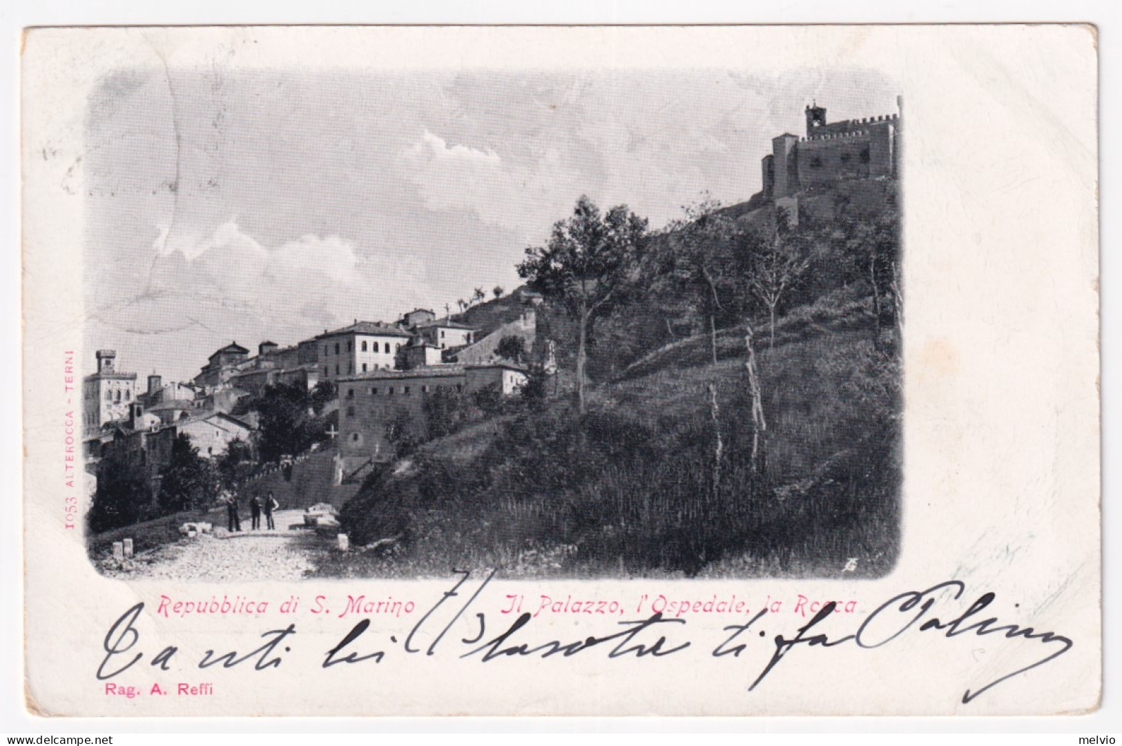 1902-SAN MARINO Cifra C.2 (26) Isolato Su Cartolina (Il Palazzo, Ospedale E Rocc - Storia Postale