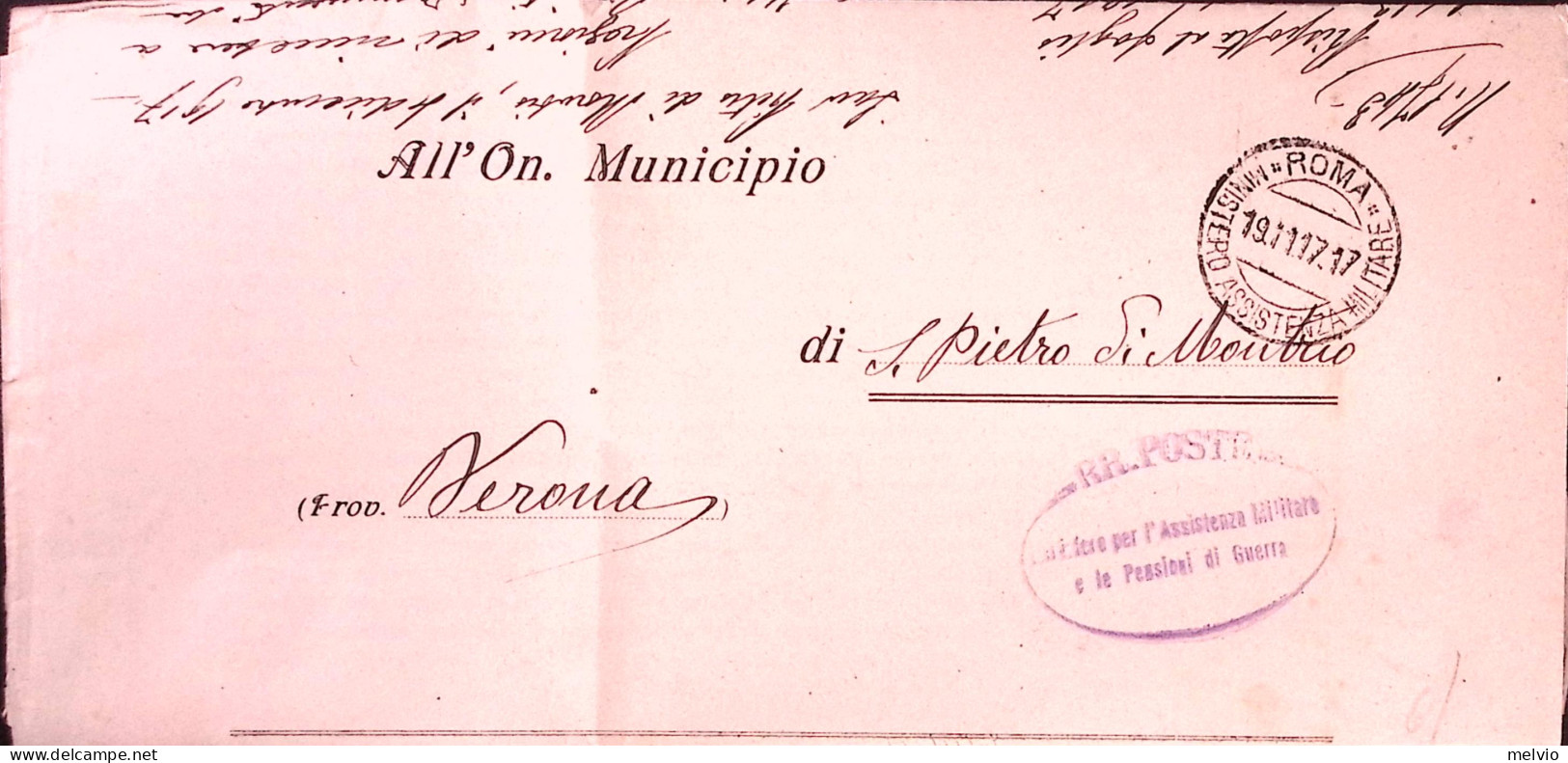 1917-ROMA/MIINISTERO ASSISTENZA MILITARE C.2 (19.11.17) Su Piego - Documenti