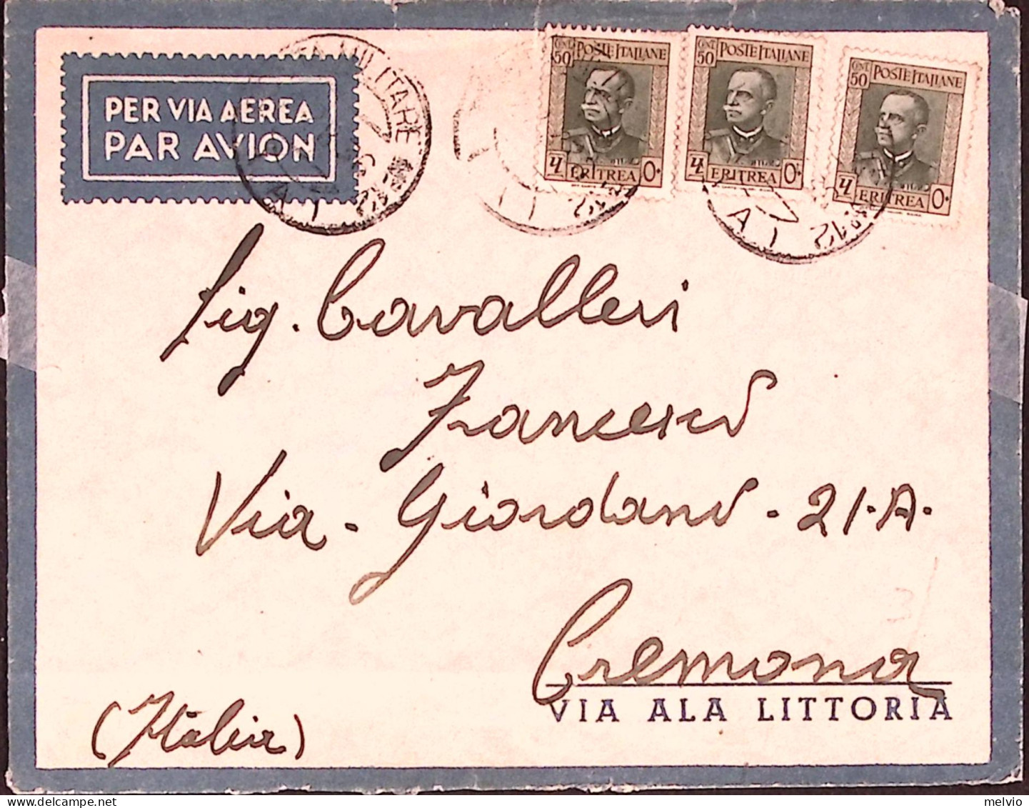 1936-Posta Militare N 12/(A) C.2 (12.8) Su Busta Via Aerea Affr. Eritrea 3 C.50 - Erythrée