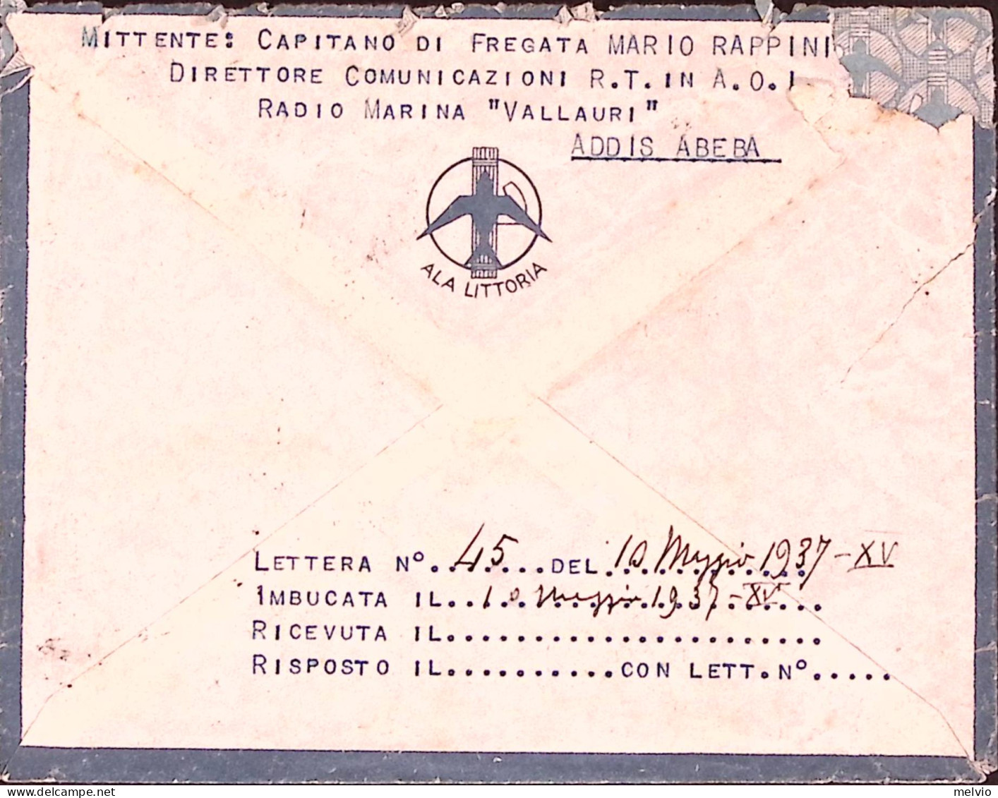 1937-ERITREA Effigie Lire 2,50 (202) + PA Lire 1 (21) Su Busta Via Aerea Addis A - Eritrea