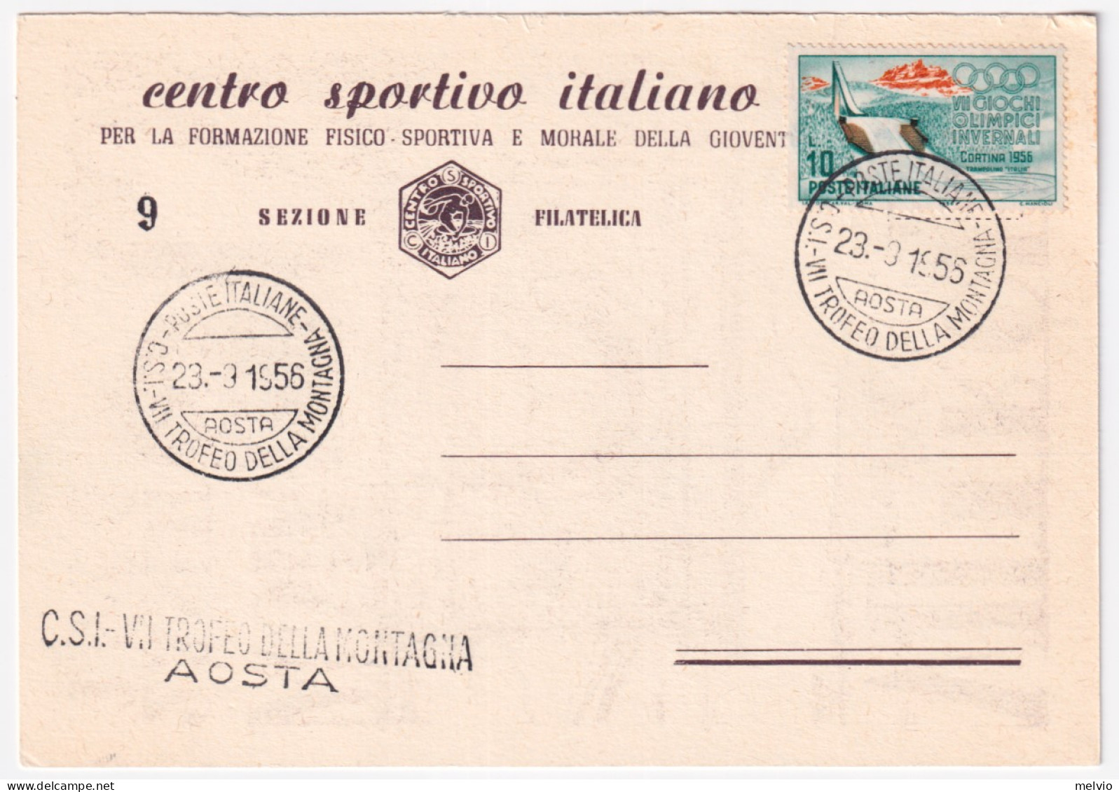 1956-AOSTA C.S.I. VII^Trofeo Della Montagna (23.9) Annullo Speciale Su Cartolina - Pubblicitari