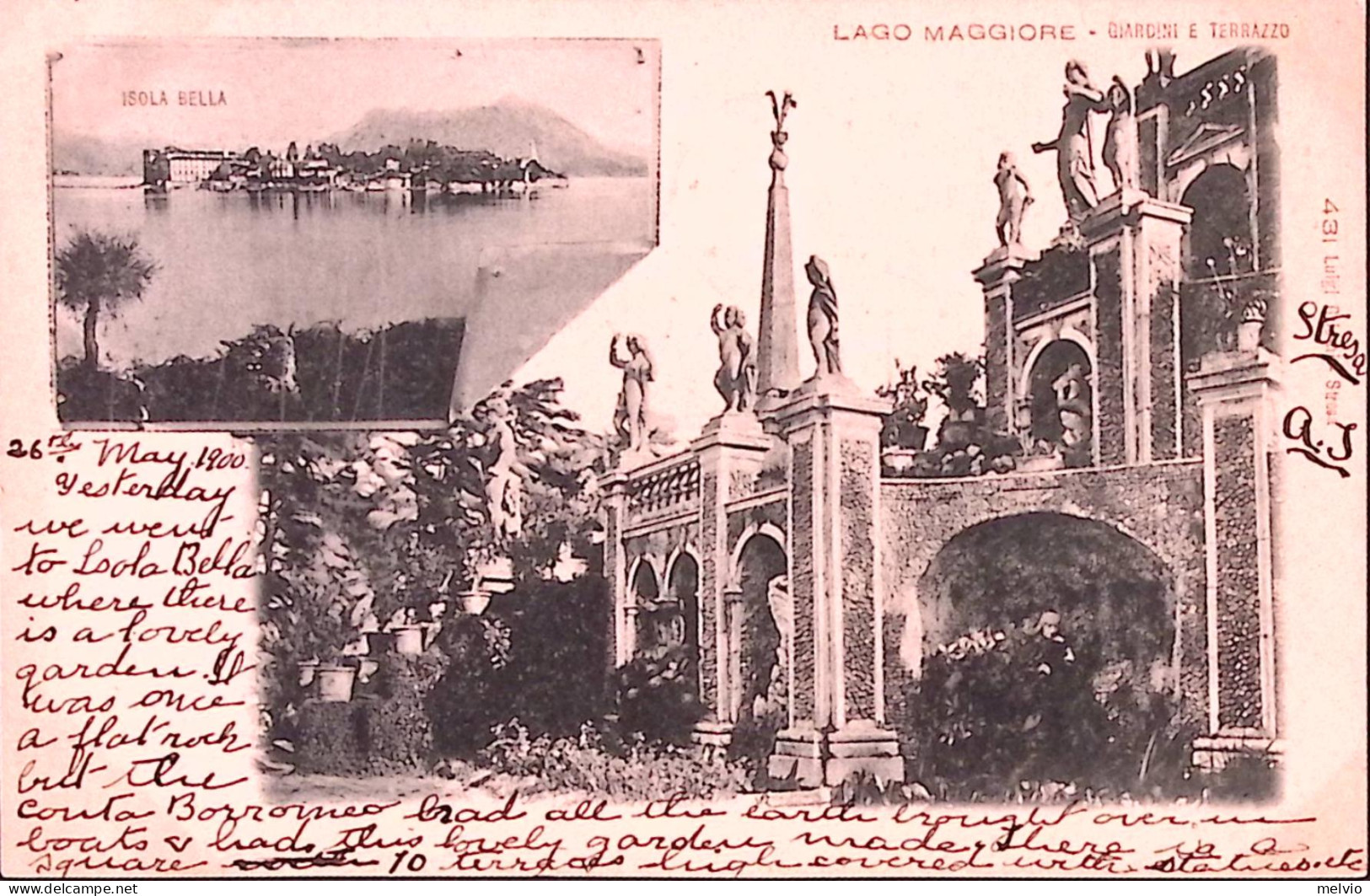 1900-SERVIZIO POSTALE/SUL LAGO MAGGIORE Lineare Su Cartolina Illustrata (26.5.00 - Poststempel