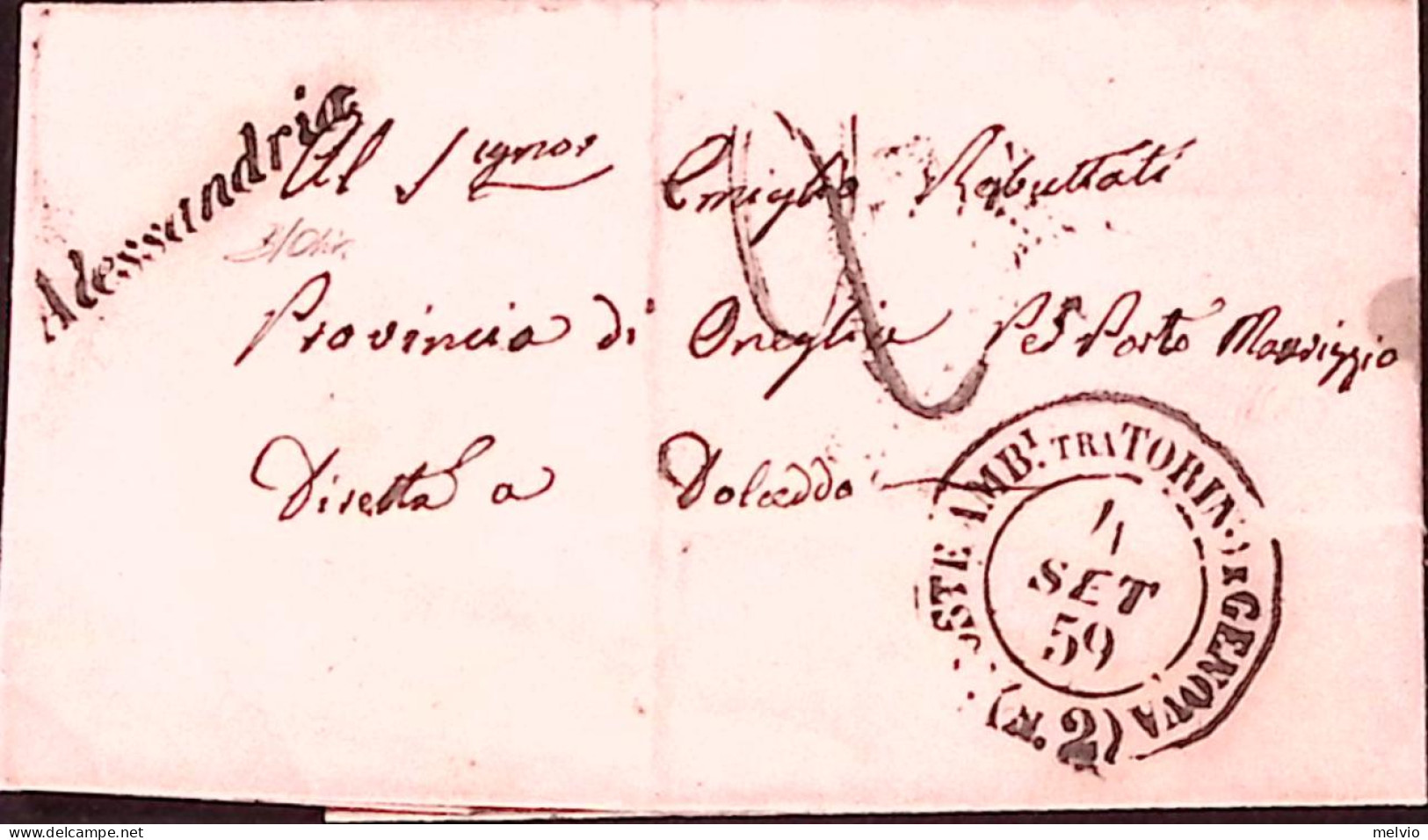 1858-SARDEGNA Alessandria Cors. Stazione Su Lettera Poste Ambul. Torino-Genova/( - Sin Clasificación