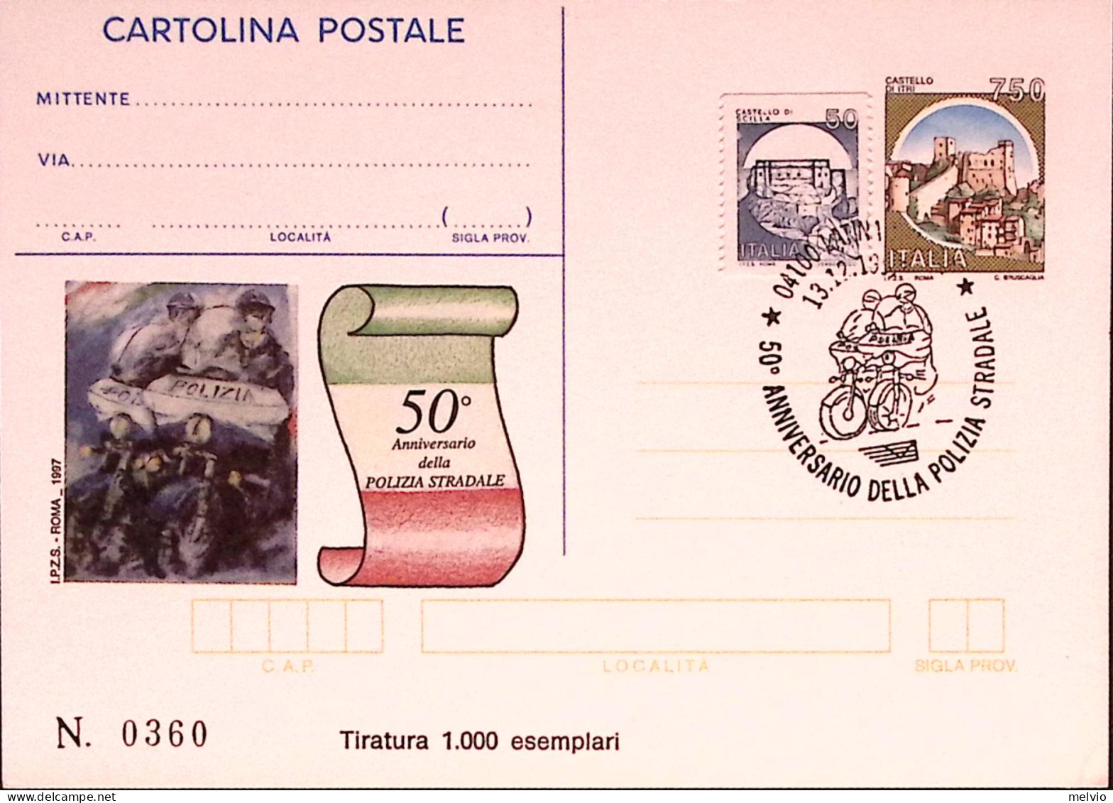 1997-POLIZIA STRADALE Cartolina Postale IPZS Lire 750 Ann Spec - Ganzsachen