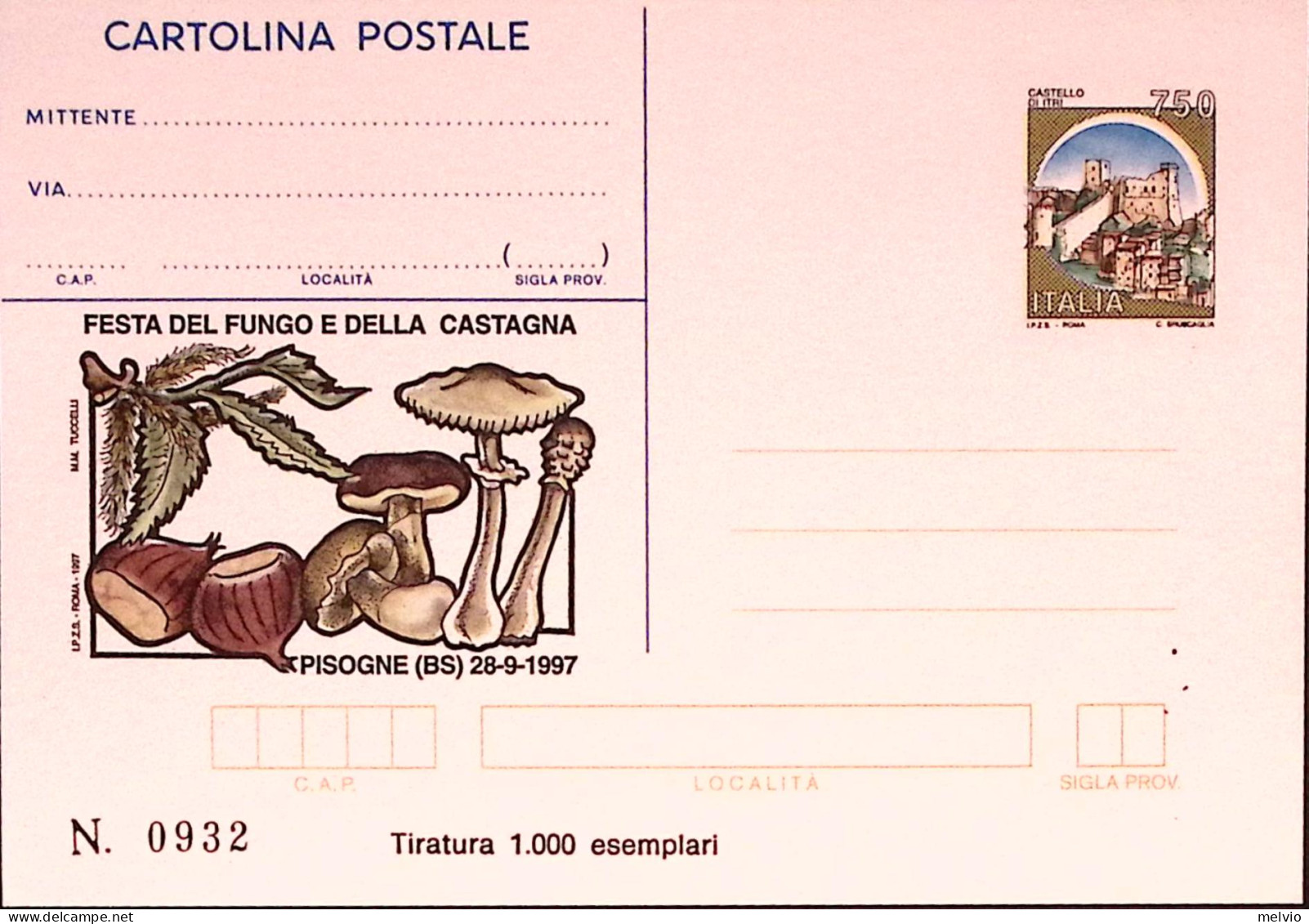 1974-PISOGNE Festa Del Fungo E Della Castagna Cartolina Postale IPZS Lire 750 Nu - 1971-80: Poststempel