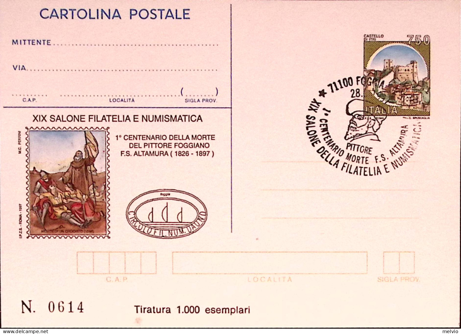 1997-FOGGIA-XIX SALONE Ann.pittore F.S.Altamura Cartolina Postale IPZS Lire 750  - Stamped Stationery