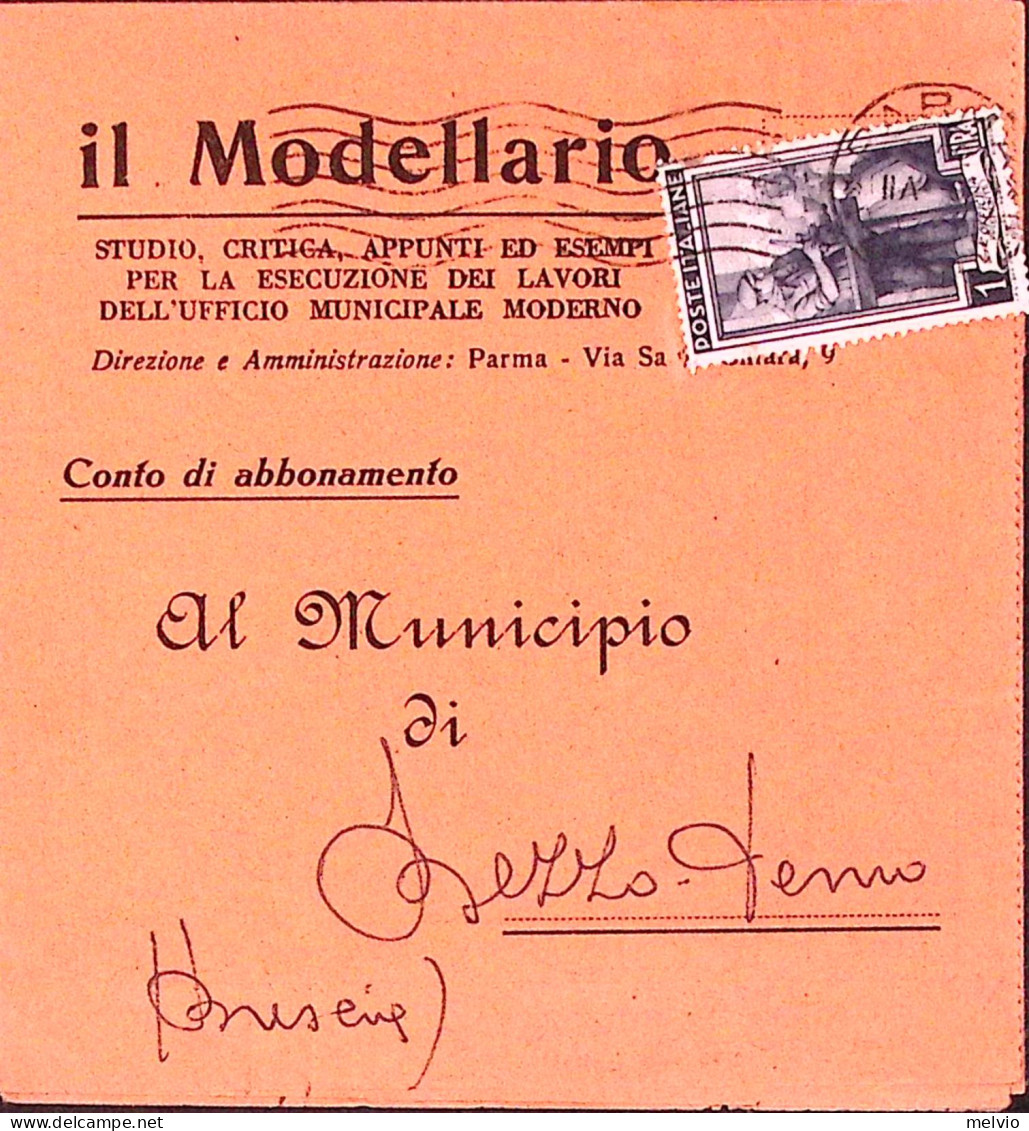1953-ITALIA LAVORO Lire 1 (635) Isolato Su Estratto Conto Giornali - 1946-60: Poststempel