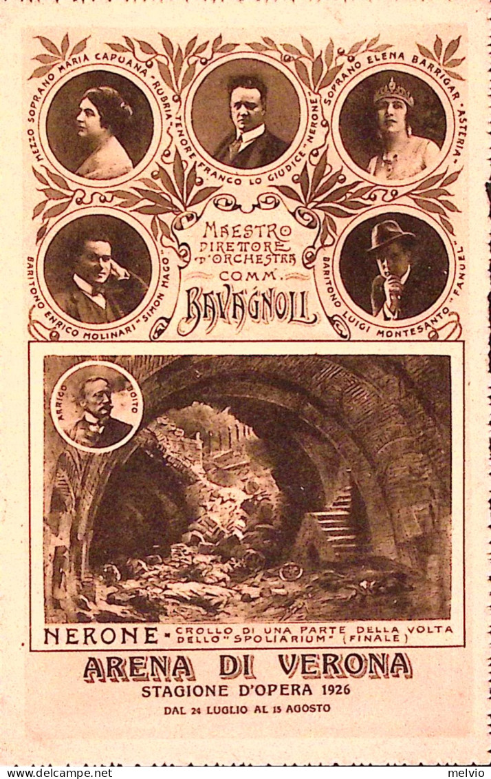 1926-VERONA ARENA , Nerone Crollo Parte Solarium (finale), Nuova - Musik