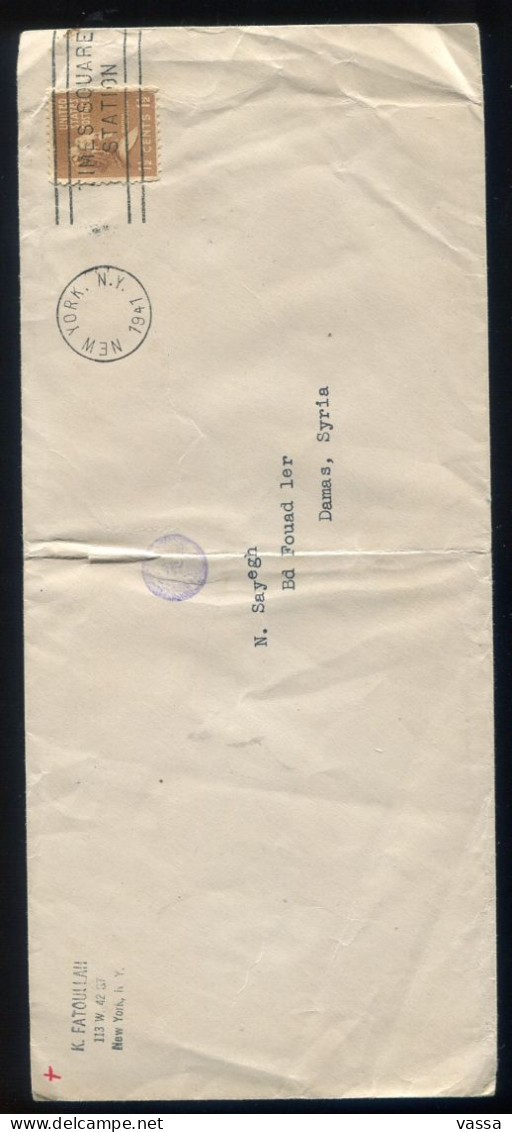 USA - 1941 - Cover Mailed To Damascus SYRIA (arrival Rural  Negative Cancellation ) & Franked In TIMES SQUARE NEW YORK - Covers & Documents