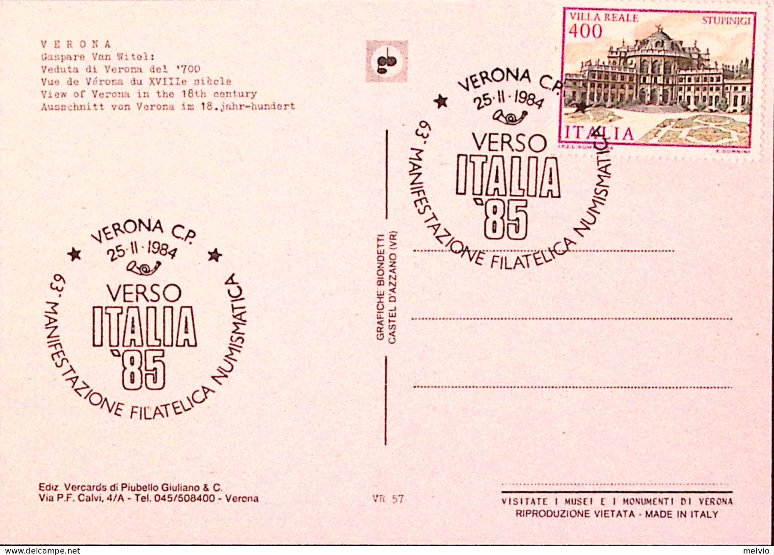 1984-ITALIA 63 Manif. Filatelica/Verona (25.2) Ann. Spec. - 1981-90: Storia Postale