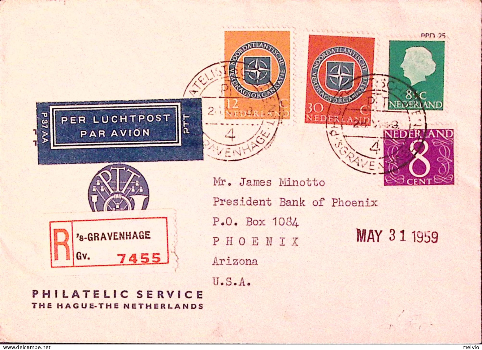 1959-OLANDA NEDERLAND X Patto Atlantico + Altri Su Racc. Via Aerea Per Gli USA - Poststempels/ Marcofilie