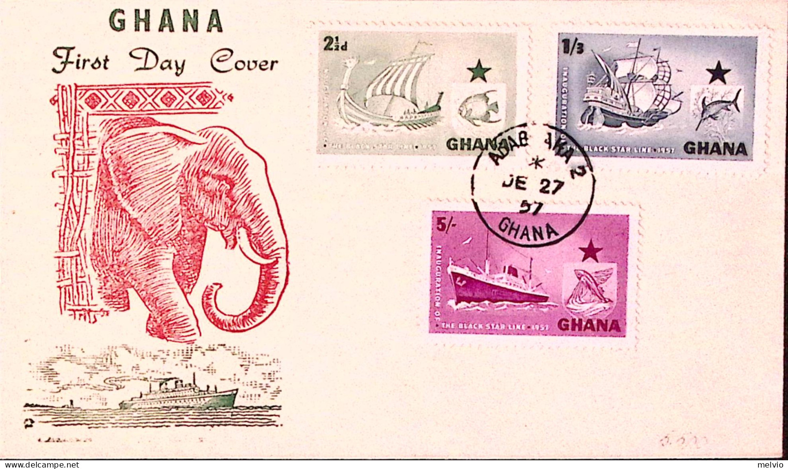 1957-Ghana Fondazione Black Star Line Serie Cpl. (14/6) Fdc - Ghana (1957-...)