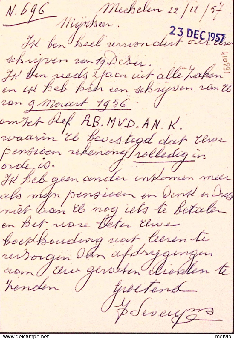 1957-Belgio  Cartolina Postale F.1,20 Pubbl. PRIMELA Viaggiata Per Olanda Franco - Andere & Zonder Classificatie