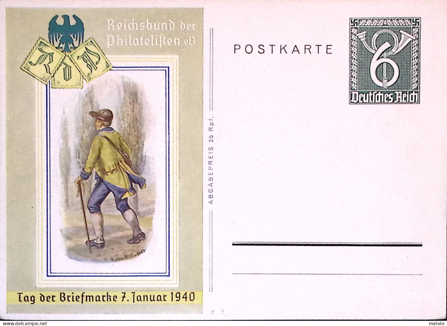 1940-GERMANIA REICH Cartolina Postale P.6 Giornata Francobollo, Nuova - Covers & Documents