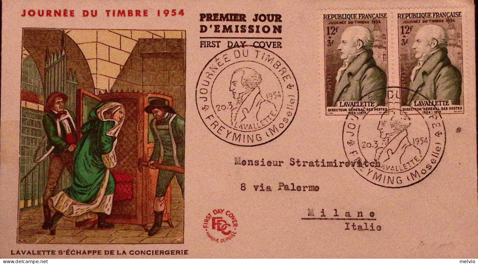 1954-Francia FRANCE Conte De La Vallette, Giorn. Francobollo (969) Fdc Per Itali - 1950-1959