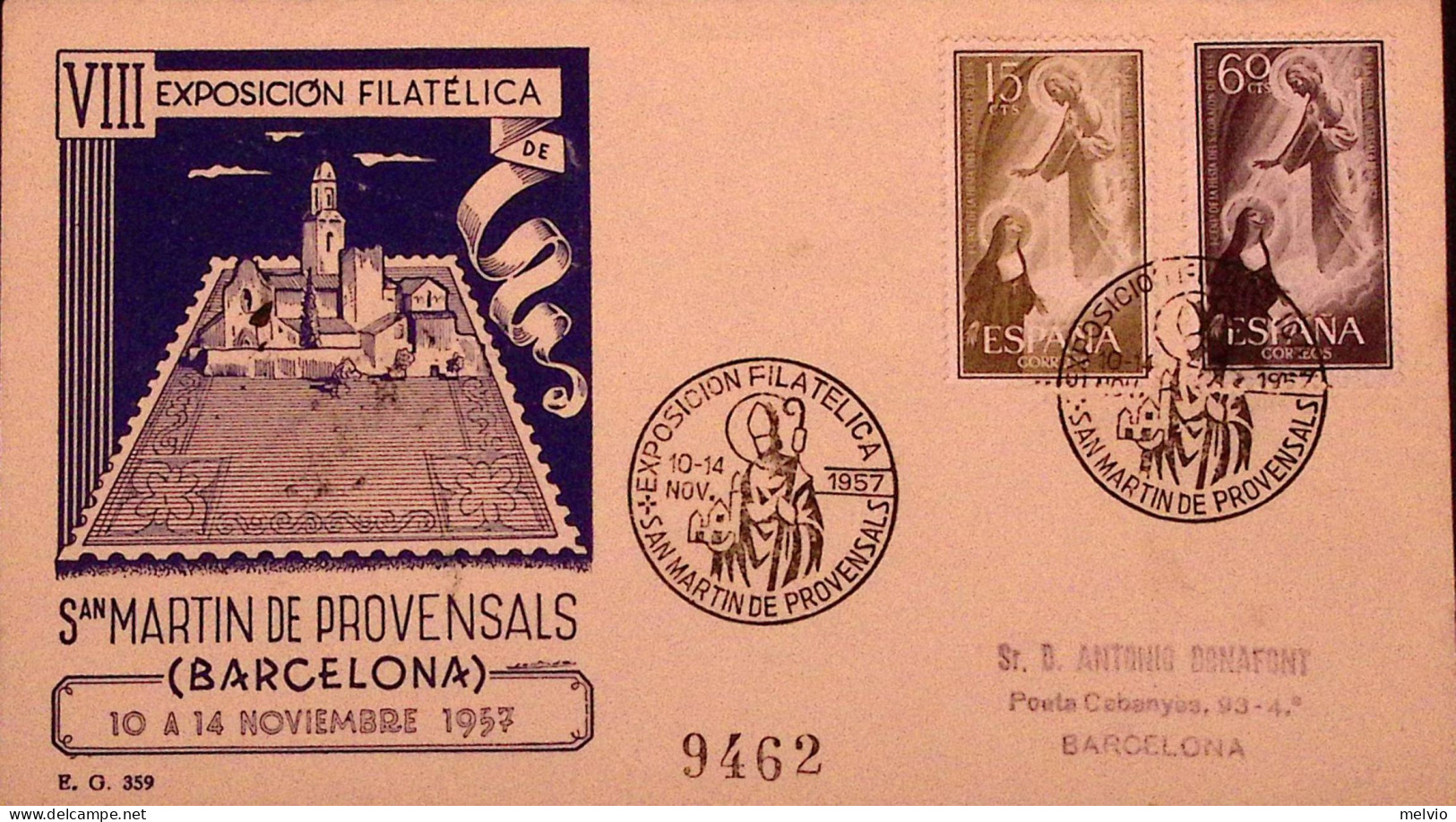 1957-SPAGNA Espos. Filatelia/S.Martin De Provensals (14.11) Ann. Spec - Other & Unclassified