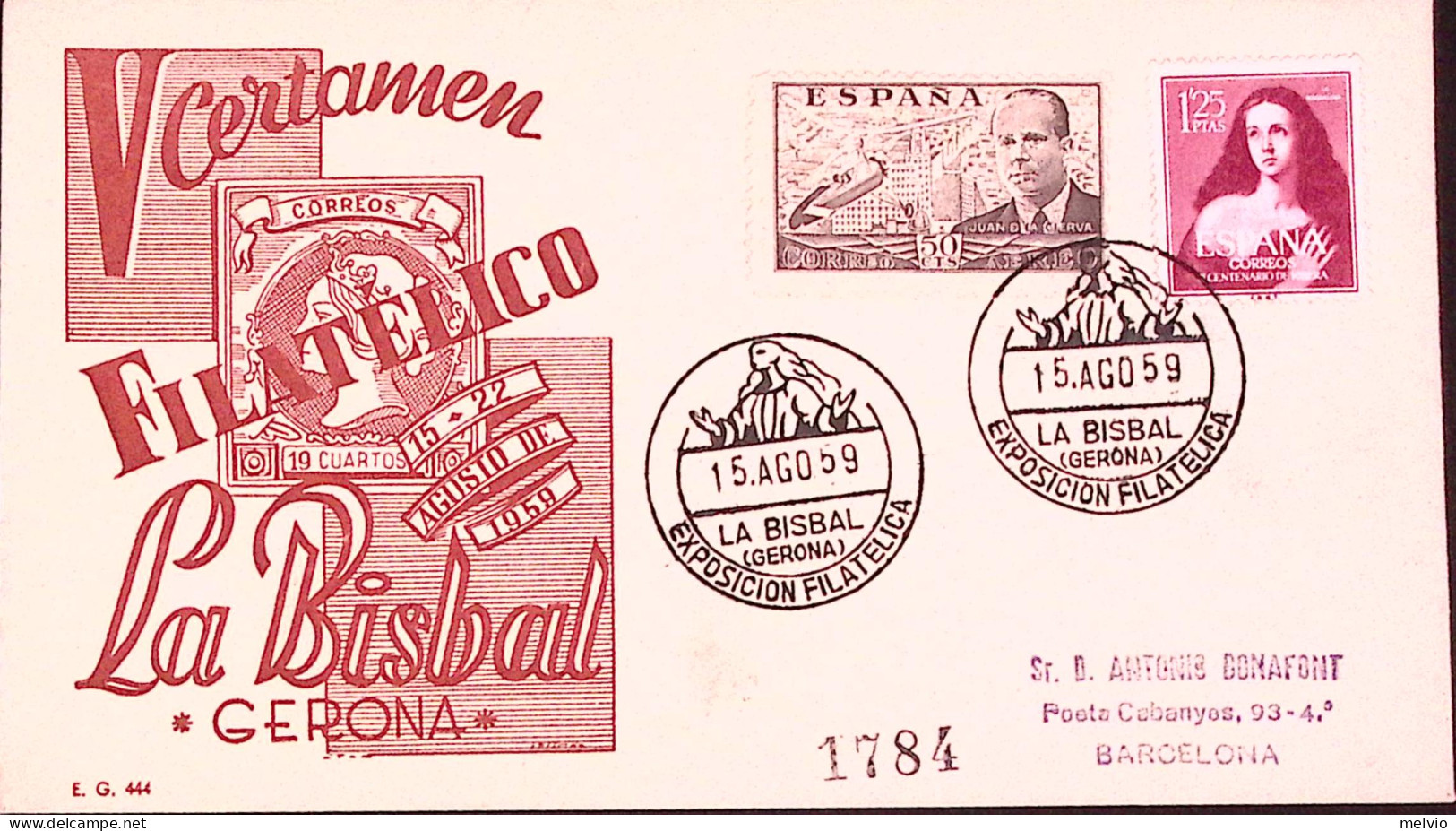 1959-SPAGNA Mostra Filatelica La Bisbal (15.8) Ann. Spec. - Autres & Non Classés