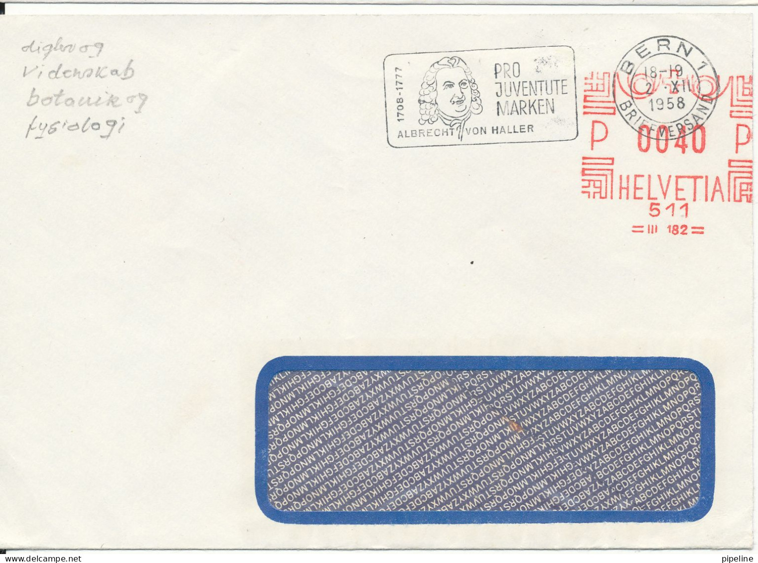 Switzerland Cover With Meter Cancel Bern 2-12-1958 (bended Cover) - Storia Postale