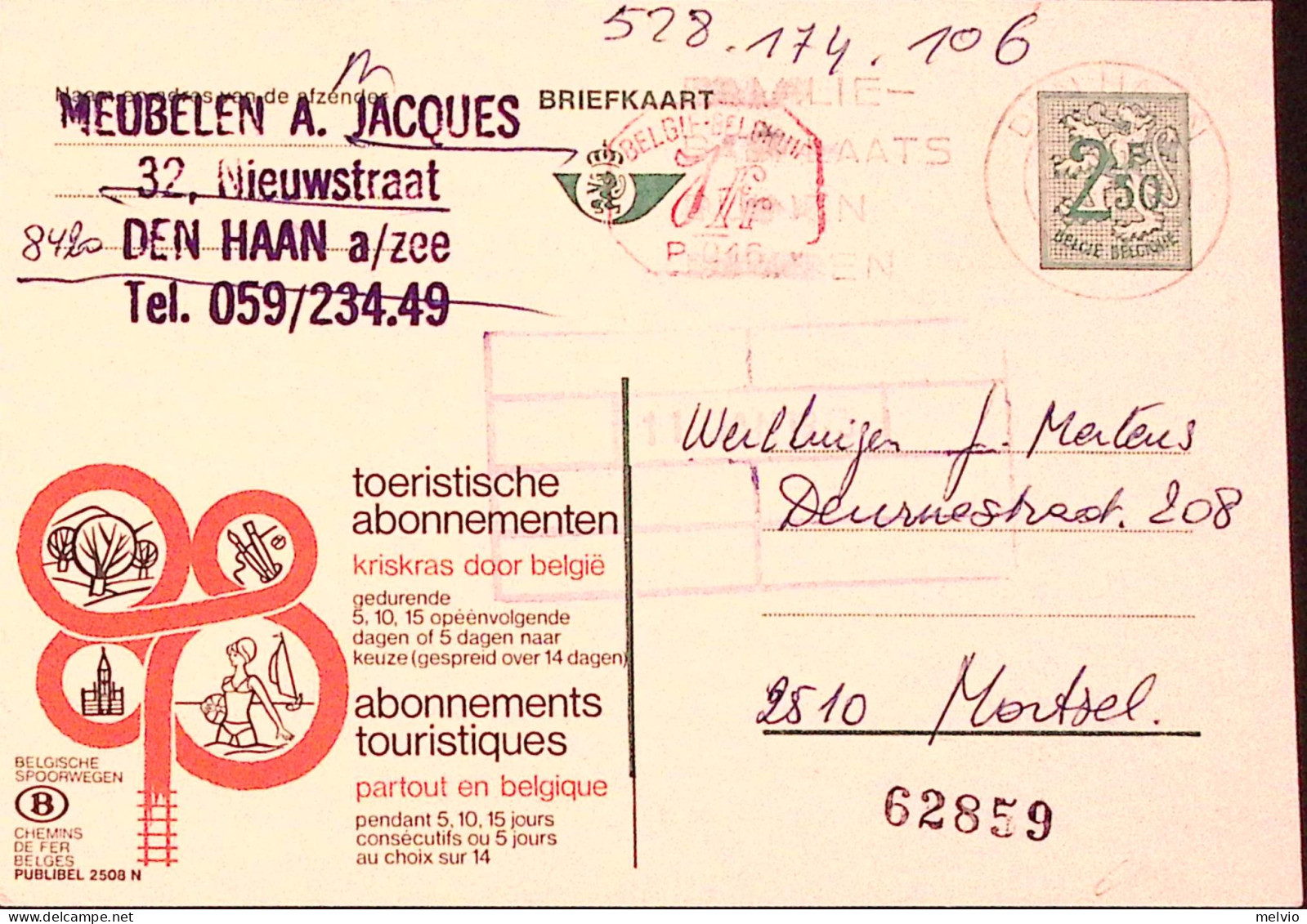 1973-Belgio  Cartolina Postale F.2,50+7,00 Pubblicitaria Abbonamenti Turistici U - Andere & Zonder Classificatie