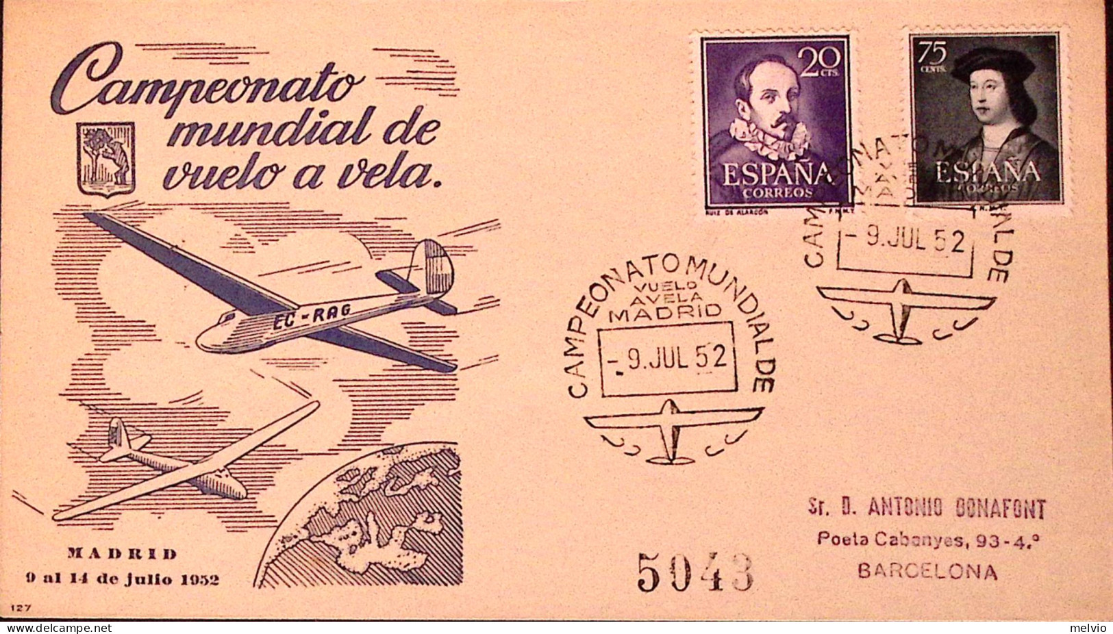 1952-SPAGNA Camp. Mond. Volo A Vela/Madrid (9.7) Ann. Spec. - Autres & Non Classés