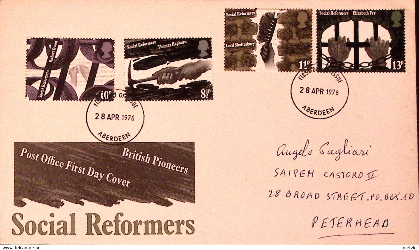 1976-GRAN BRETAGNA GREAT BRITAIN Pionieri Riforme Sociali Serie Cpl. Fdc - Lettres & Documents