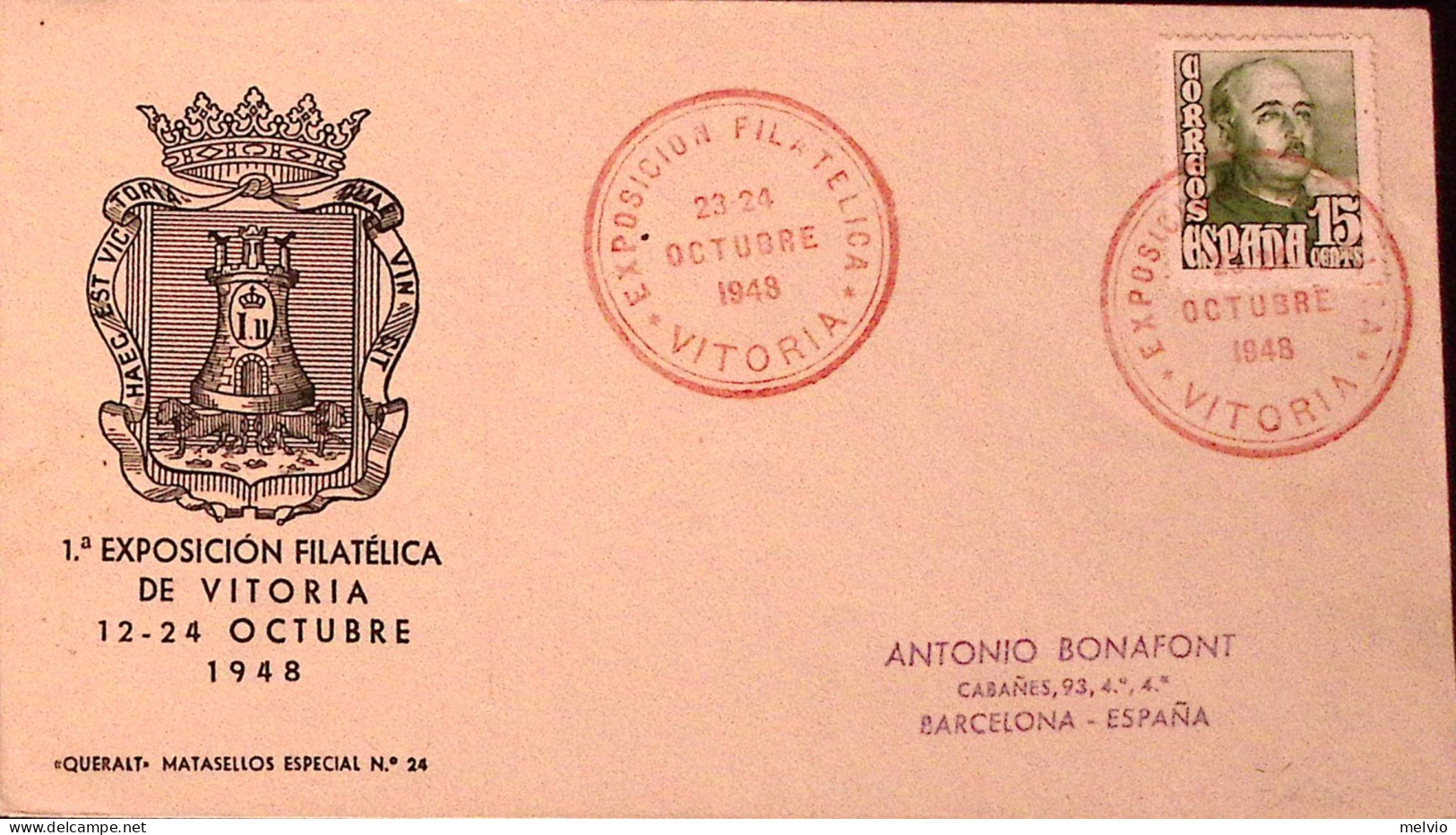 1948-SPAGNA Espos. Filatelica/Vitoria (23.10) Ann. Spec. - Altri & Non Classificati