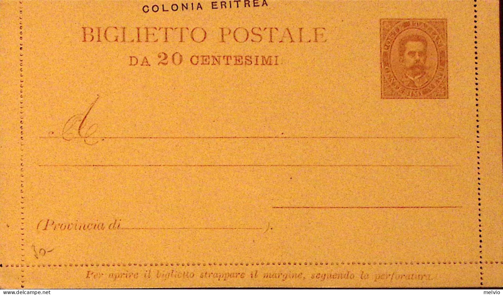 1893-ERITREA Biglietto Postale Regno Soprastampato C.20 Nuovo - Eritrea