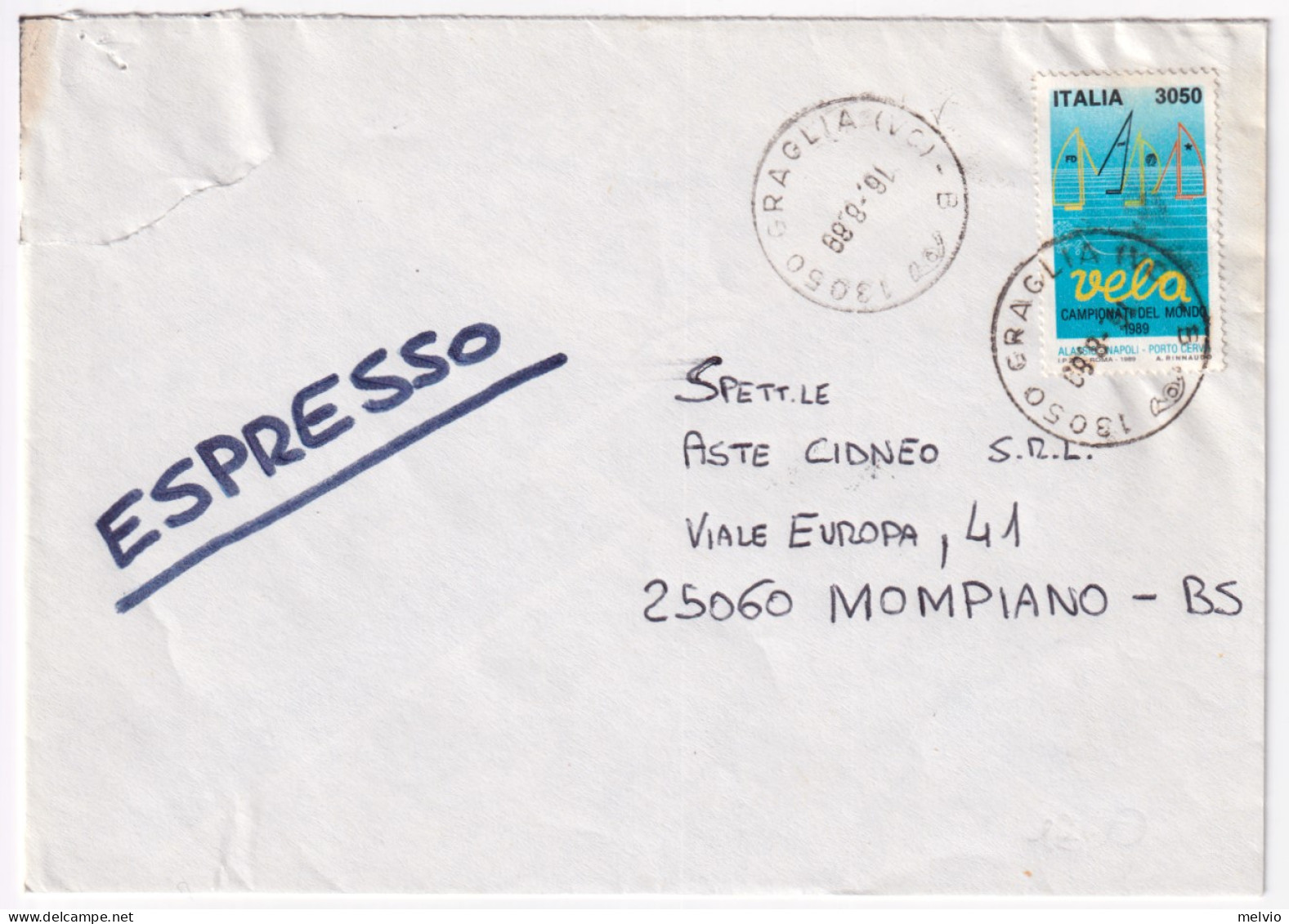 1989-Campionato Mondale Vela Lire 3050 (1860) Isolato Su Espresso Graglia (16.8) - 1981-90: Marcophilie