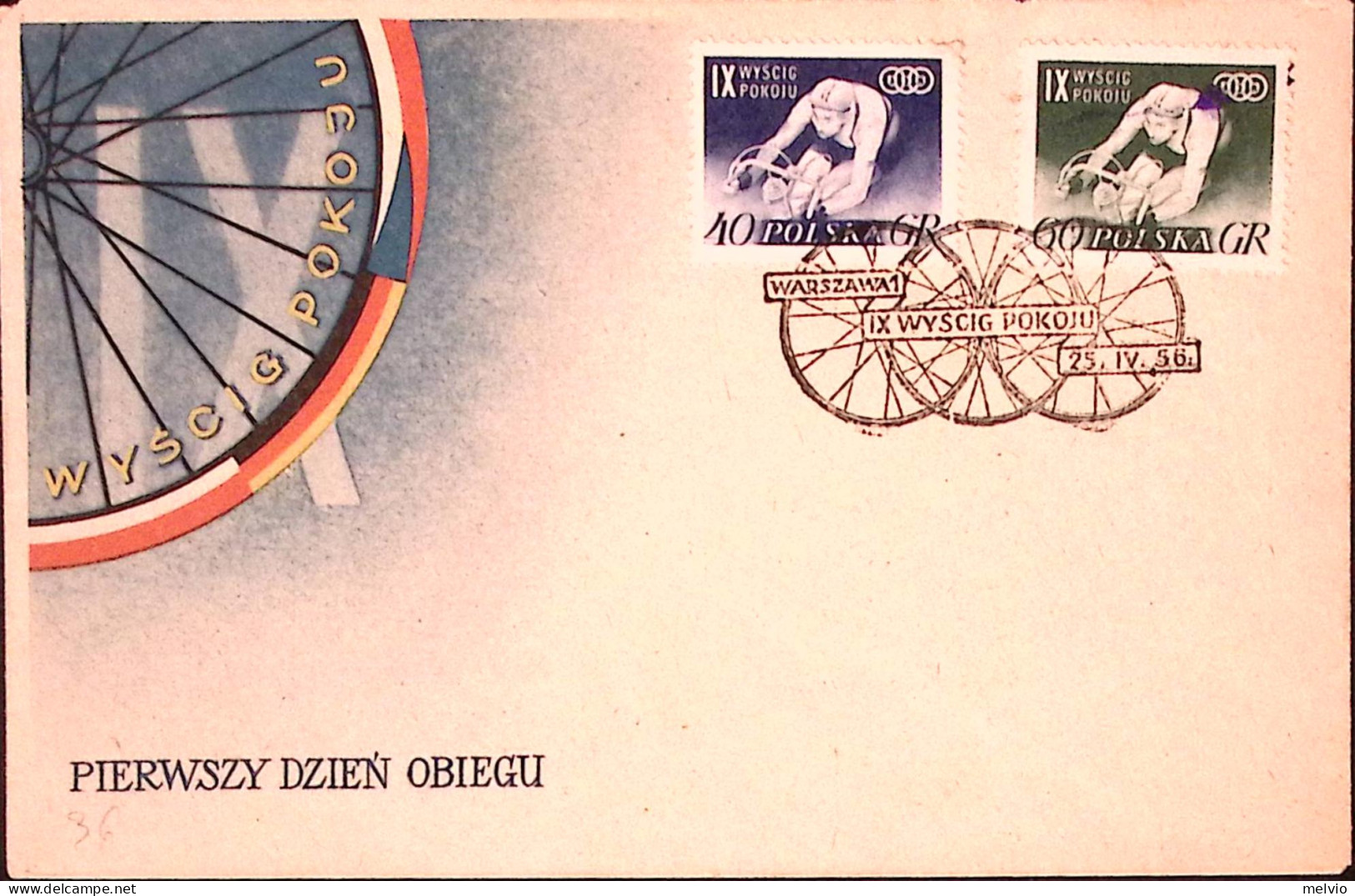 1956-POLONIA 9 Corsa Ciclistica Della Pace Serie Cpl. (855/6) Fdc - FDC