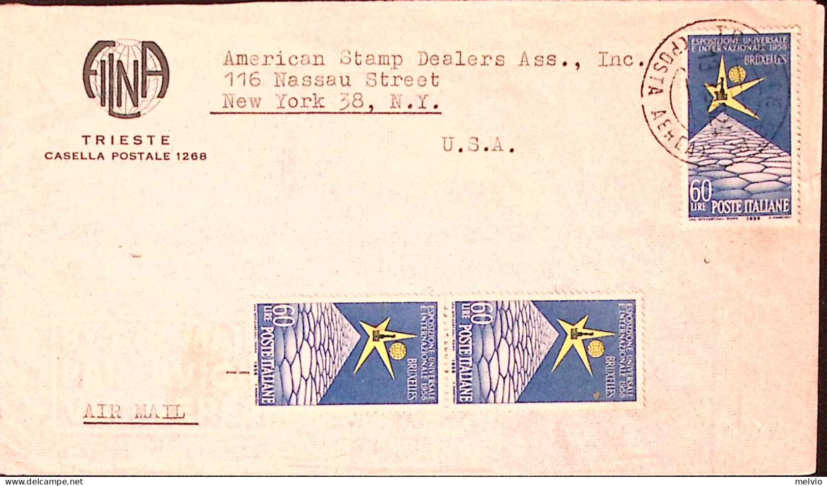 1962-BRUXELLES Tre (832 Due Sfuggiti Annullo) Su Busta Via Aerea Per Gli USA - 1961-70: Storia Postale