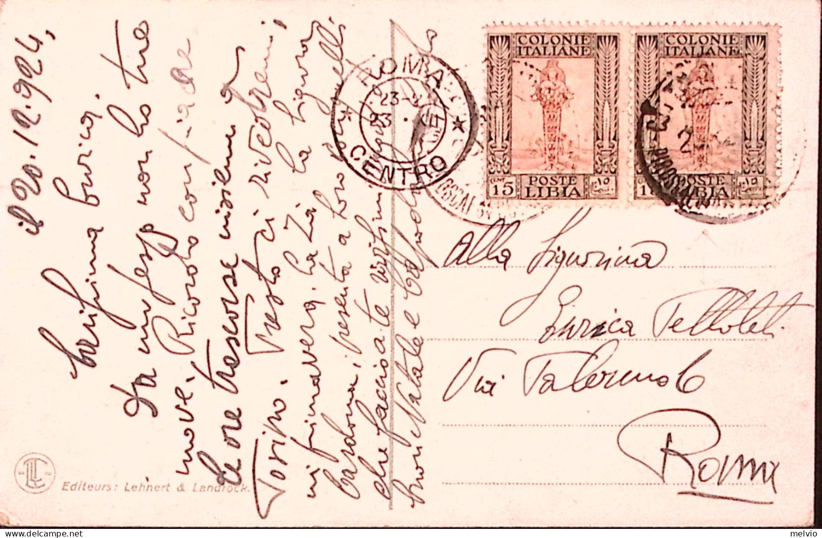 1924-citta' Di Catania/Piroscafo Postale Ital. C.2 (23.12) Su Cartolina Affranca - Libye