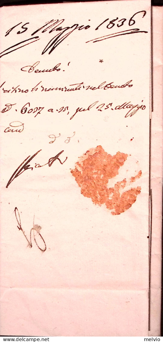 1836-VILLANOVA Cartella Rosso Su Lettera Completa Di Testo Manoscritto 15.5 - 1. ...-1850 Prephilately