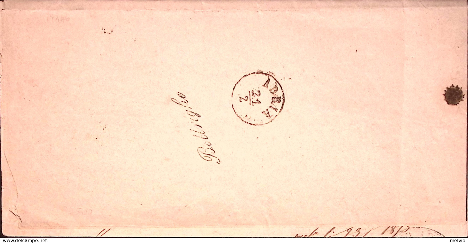 1875-BOTTRIGHE Corsivo Verde Apposto In Verde In Arrivo Su Piego Affrancato C.10 - Storia Postale