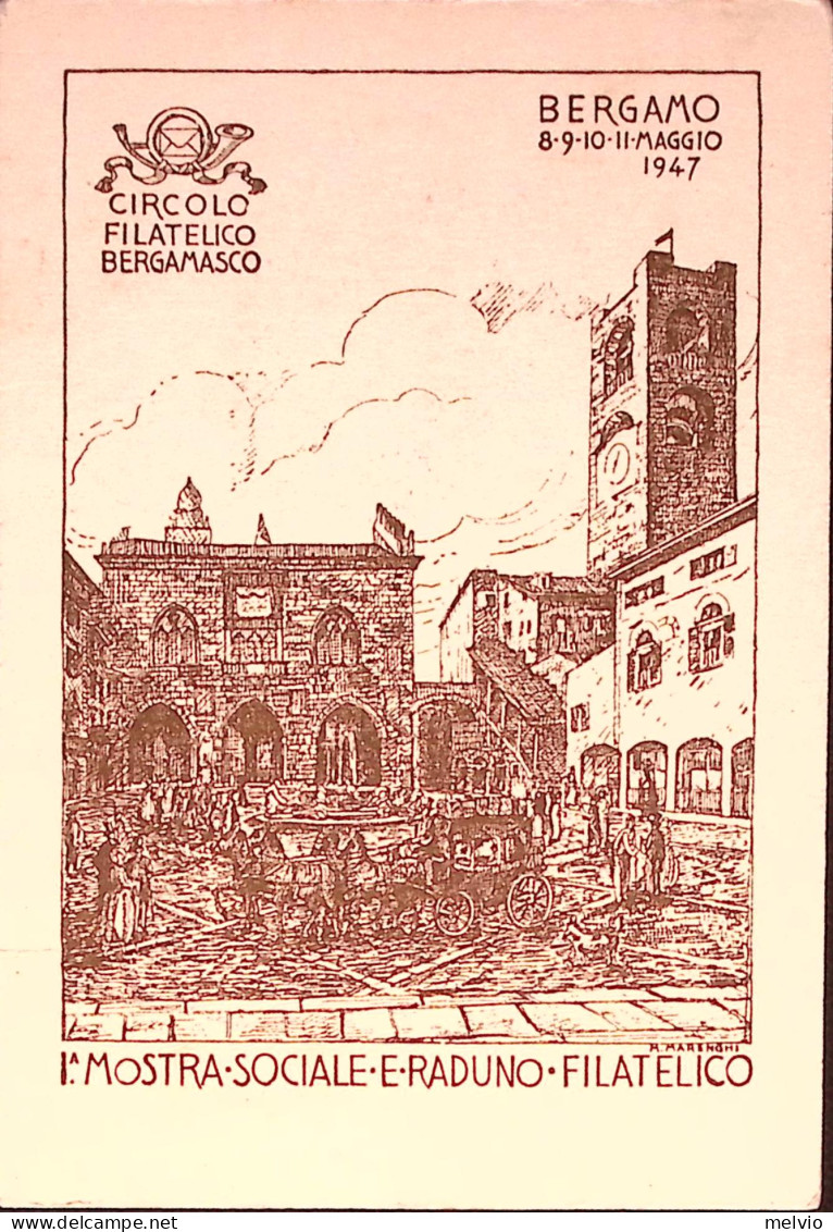 1947-I MOSTRA RADUNO FILATELICO/BERGAMO Annullo Speciale Apposto In Rosso (11.5) - Expositions