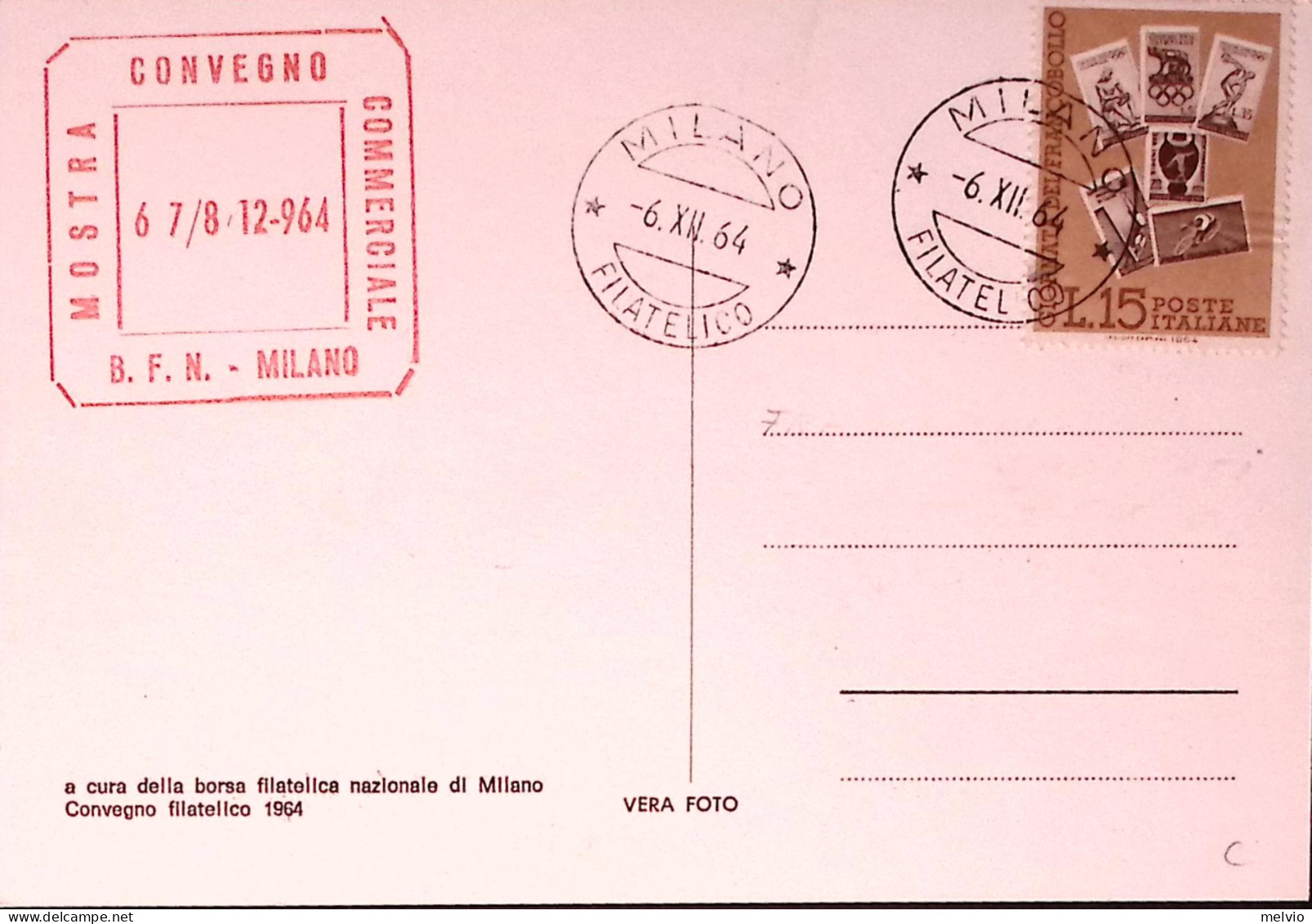 1964-MOSTRA CONVEGNO/MILANO (6.12) Annullo Speciale Su Cartolina Ufficiale - 1961-70: Marcophilie